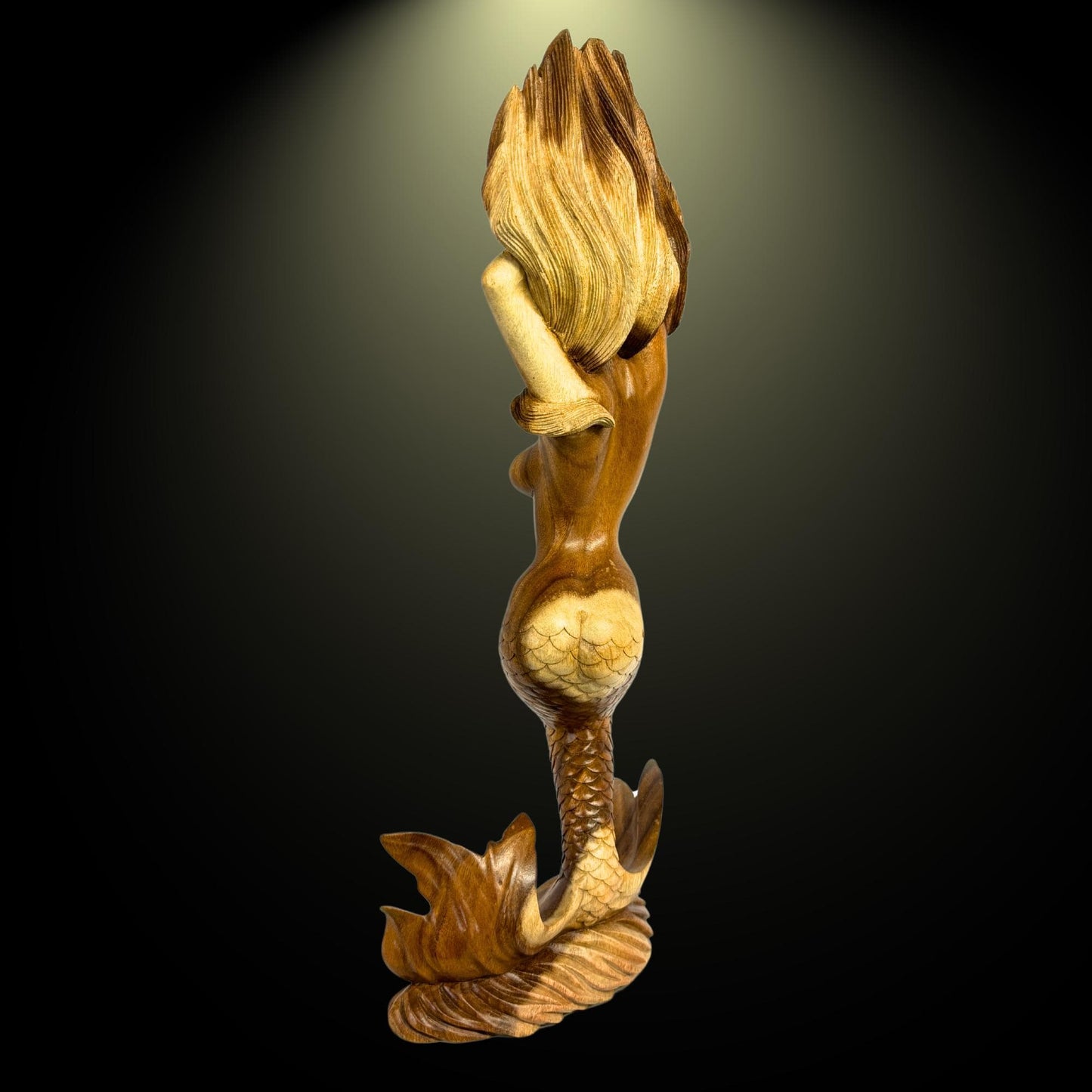 Hand Carved Wood Balinese Mermaid Sculpture: Sea Sirin Sculpture Nautical Decor