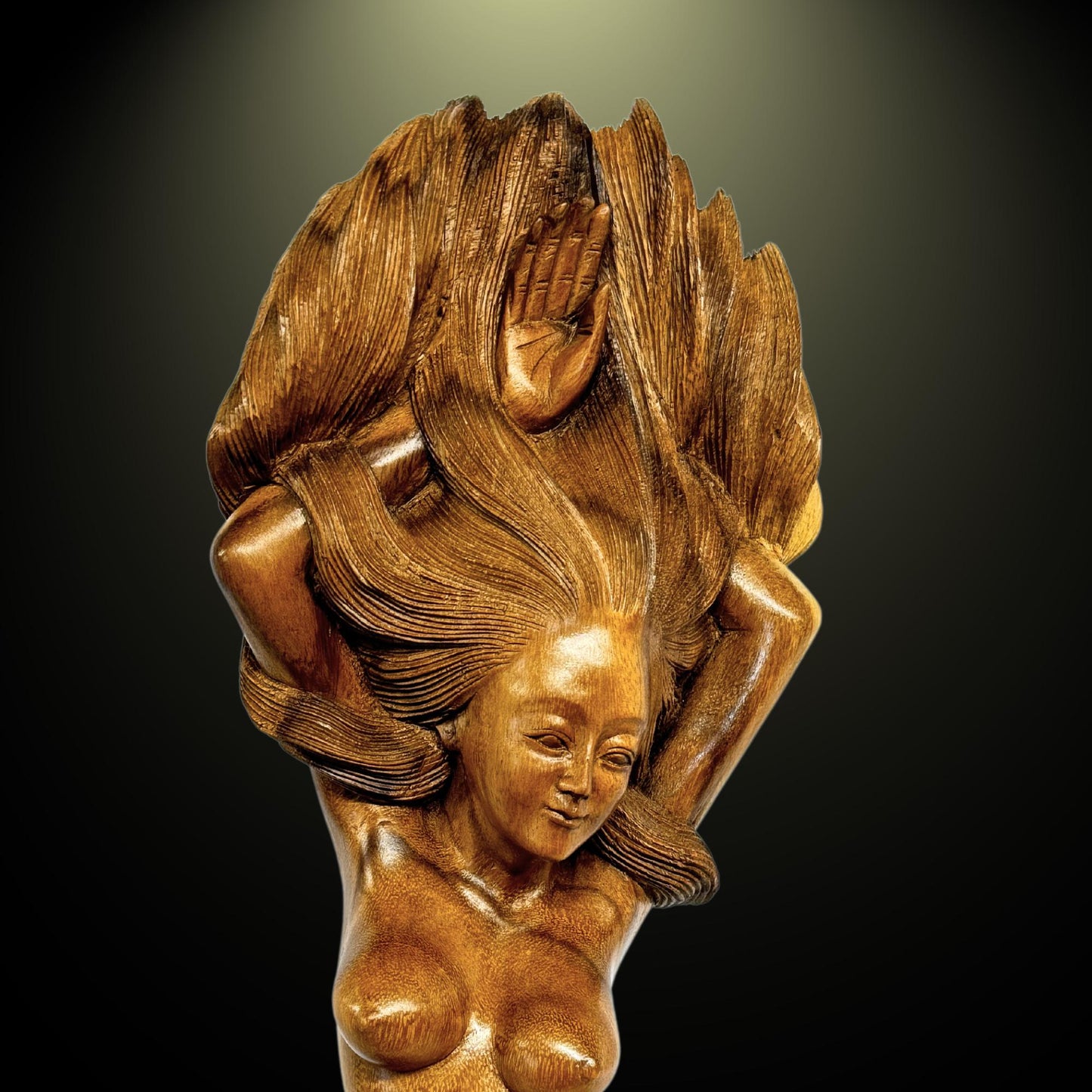 Hand Carved Wood Balinese Mermaid Sculpture: Sea Sirin Sculpture Nautical Decor