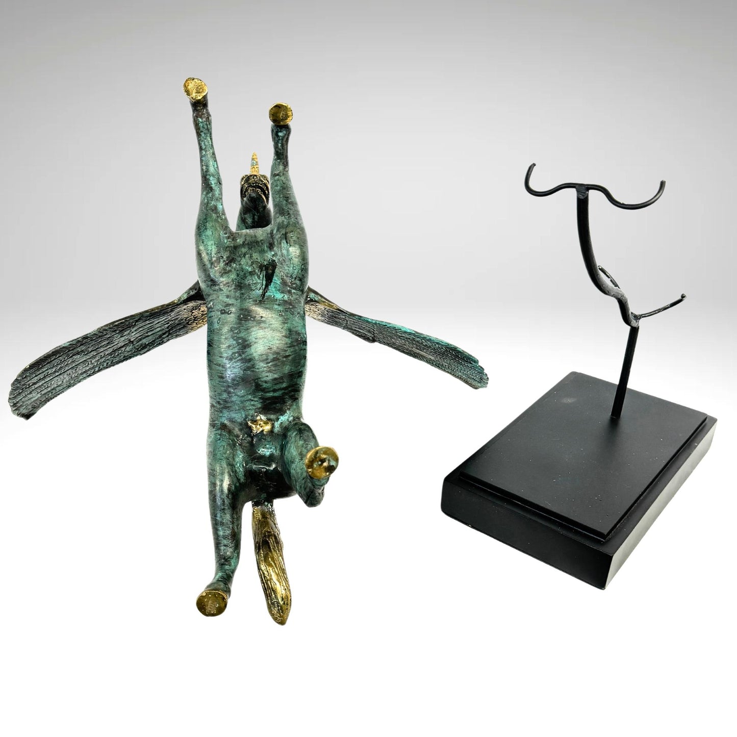Bronze Pegasus Sculpture: Winged Unicorn Statue, Teal Verdigris Patina