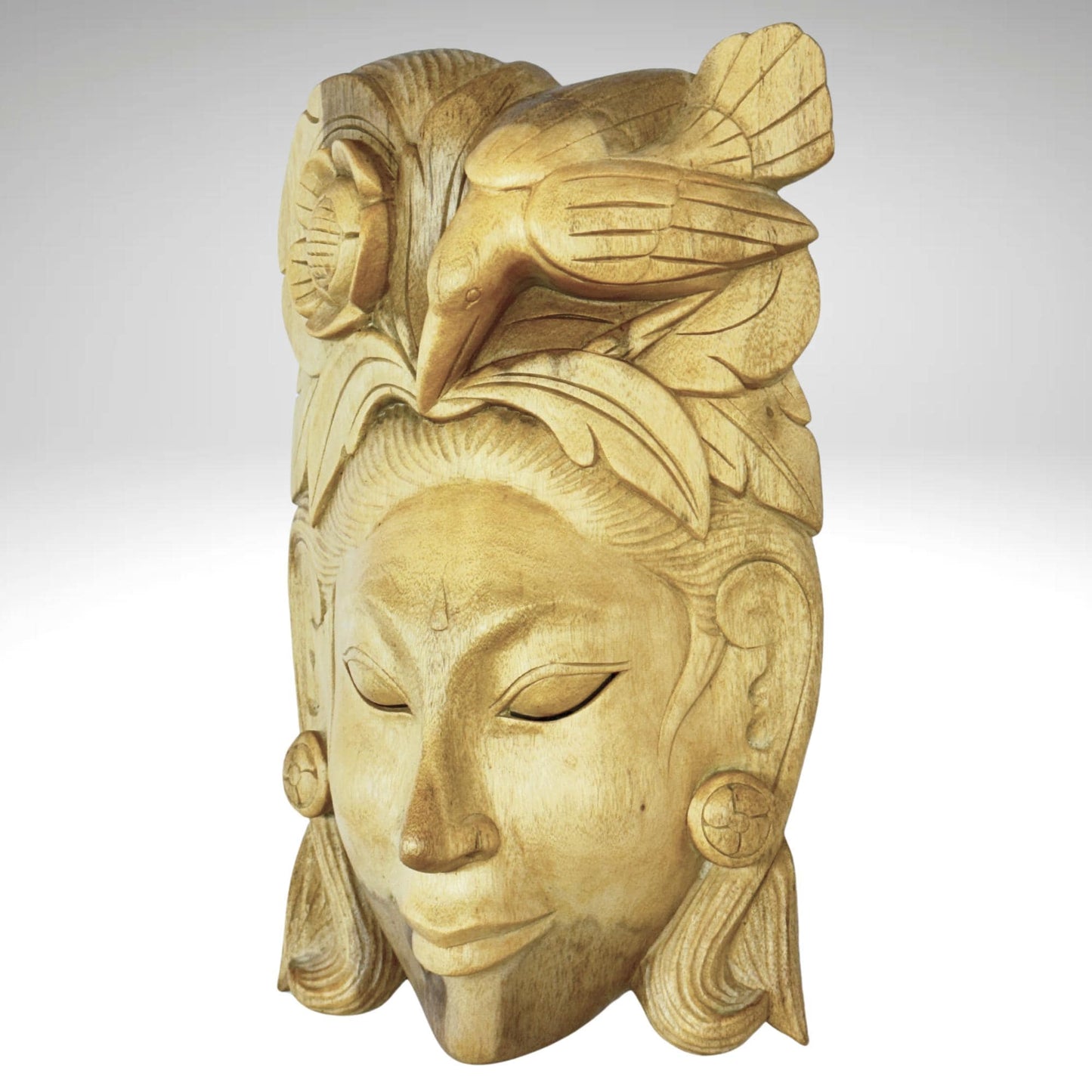 Balinese Mask Dewi Sri Bawang Forest Goddess Hand Carved Wood Carving Bali folk art wall decor - Acadia World Traders