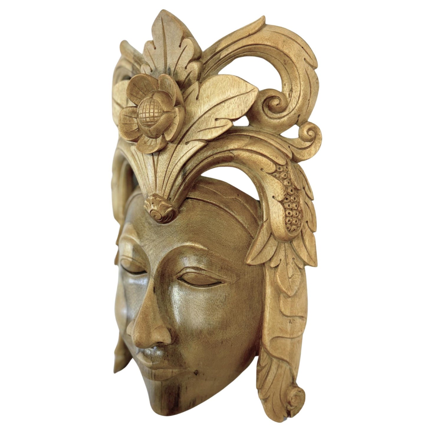 Balinese Mask Dewi Sri Fertility Goddess Hand Carved Wood Carving Bali folk art wall decor - Acadia World Traders