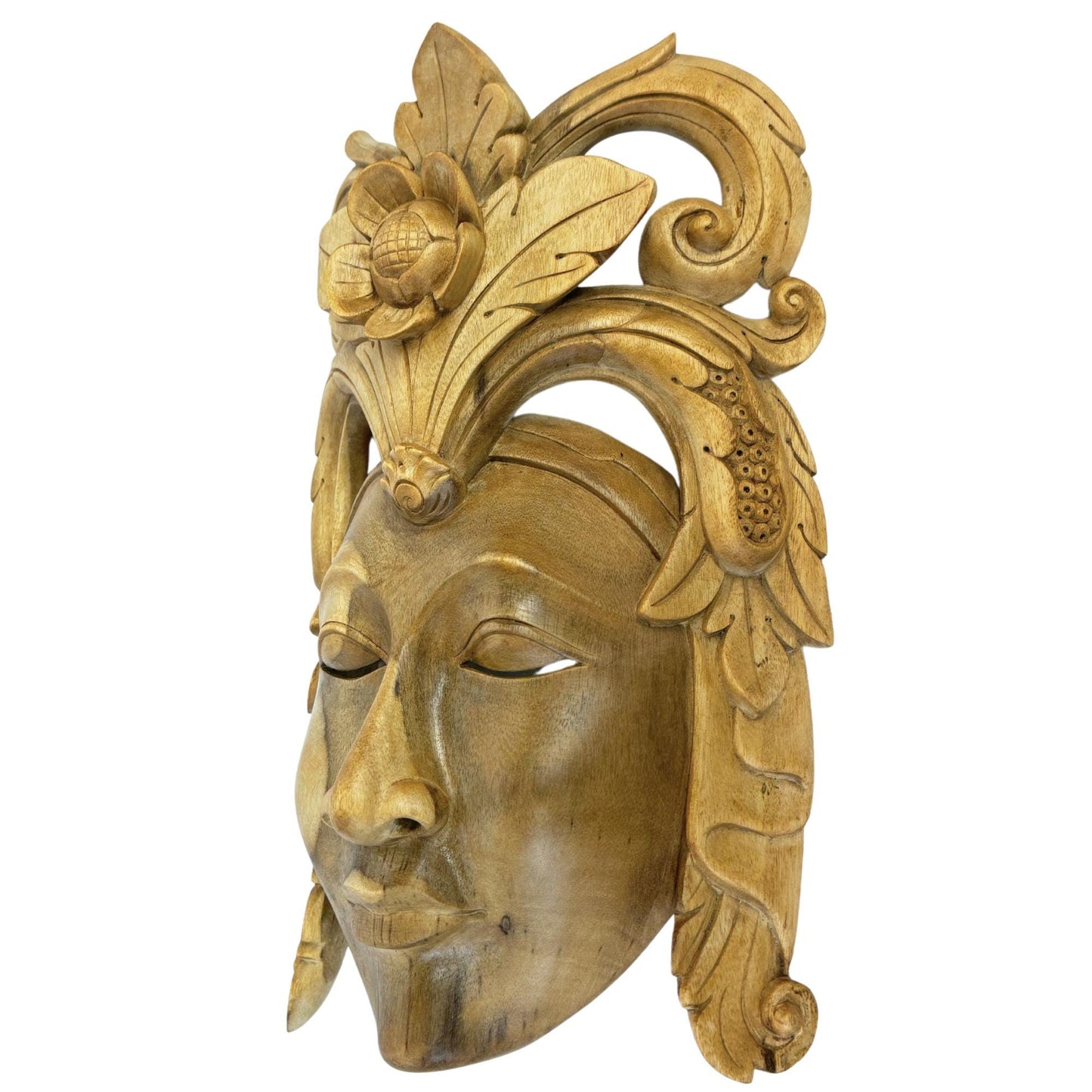 Balinese Mask Dewi Sri Fertility Goddess Hand Carved Wood Carving Bali folk art wall decor - Acadia World Traders