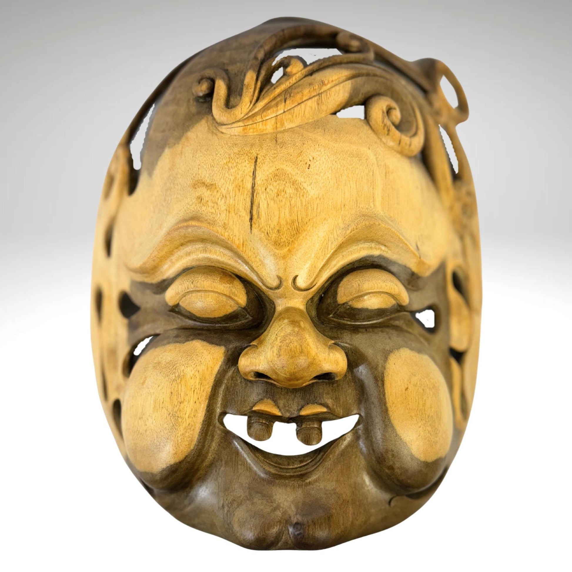 Balinese Mask Demon Baby Demented Face Terrifying Hand Carved Wood Carving Bali folk art wall decor - Acadia World Traders