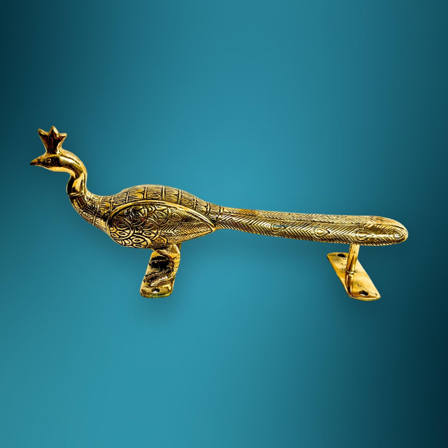 Balinese Peacock Door Handle: Polished Gold Bronze Architectural Art