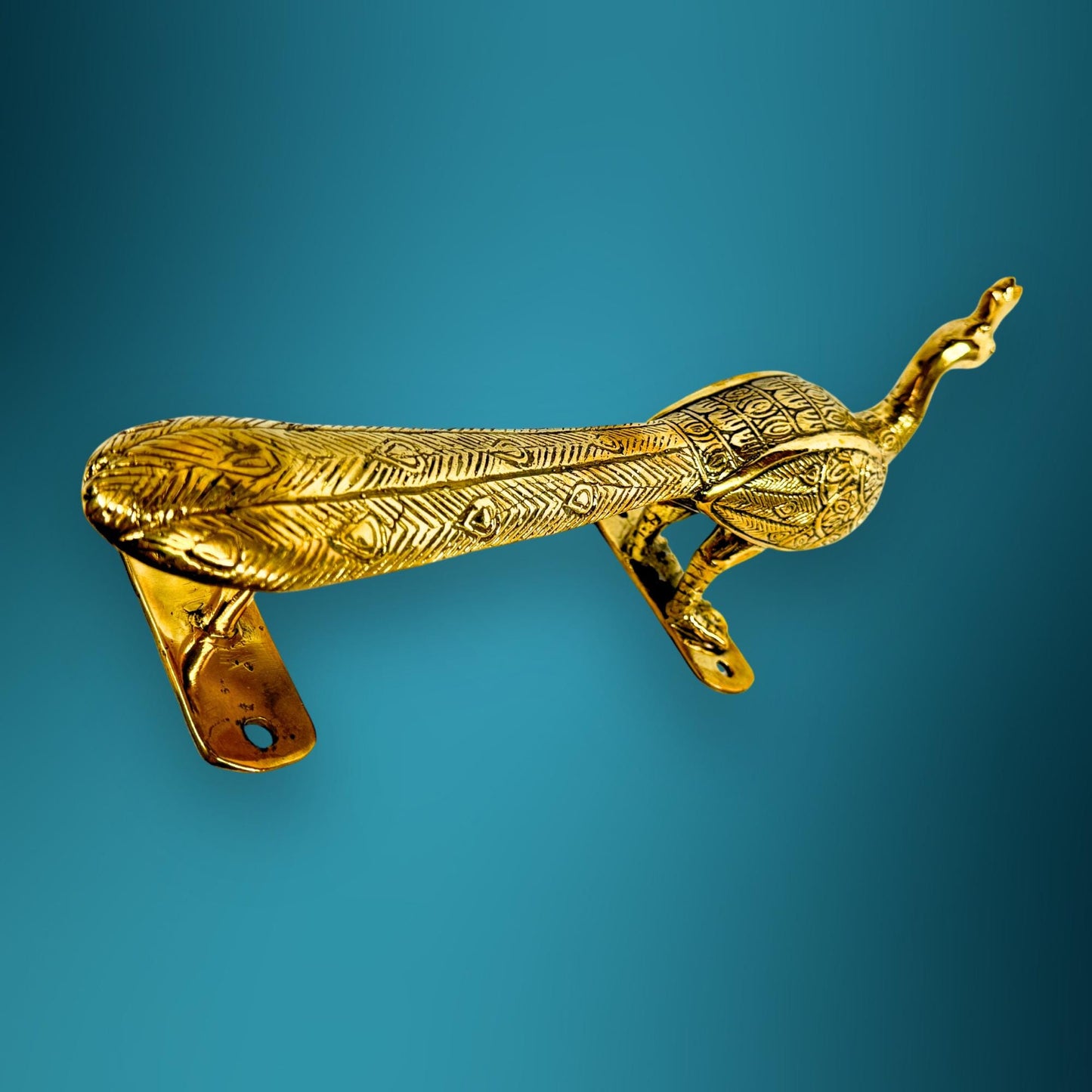 Balinese Peacock Door Handle: Polished Gold Bronze Architectural Art