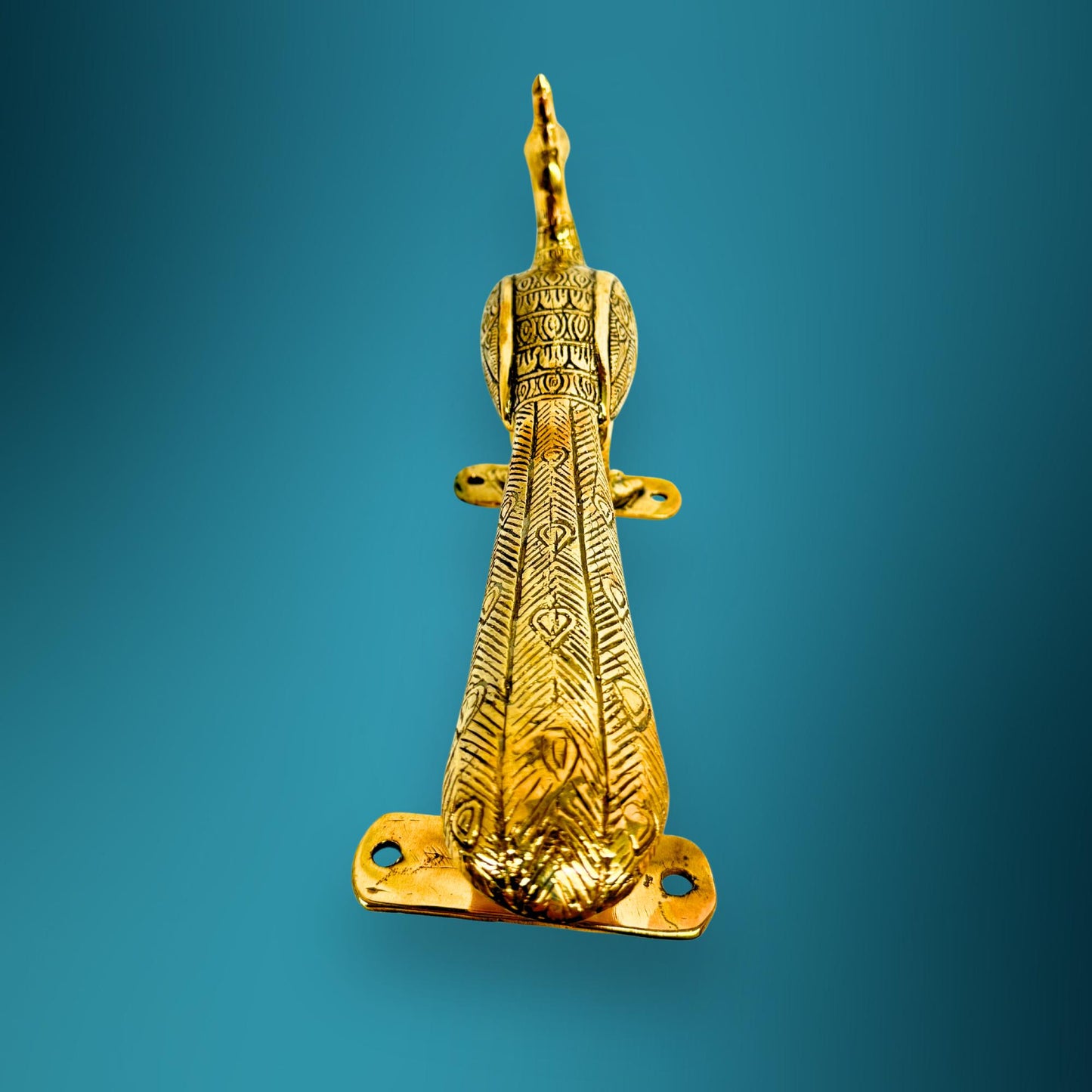 Balinese Peacock Door Handle: Polished Gold Bronze Architectural Art