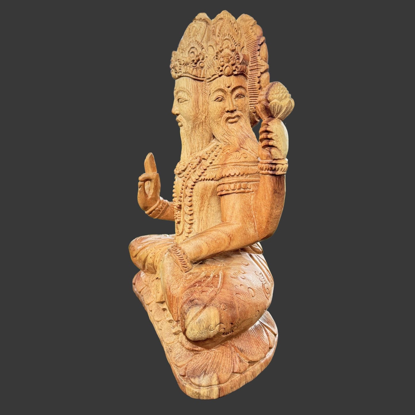 Hand Carved Trimurti Sculpture: Balinese Shiva Brahma Vishnu Wood Statue
