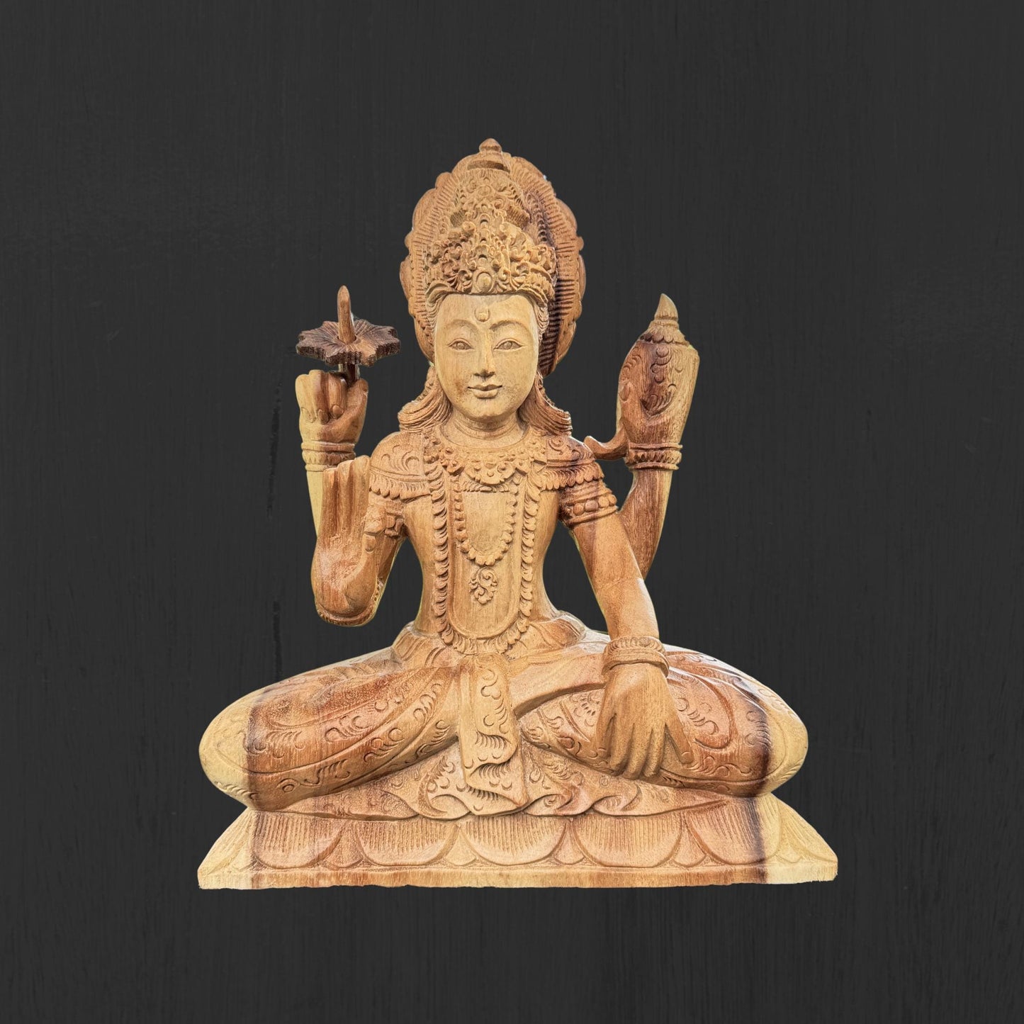 Vishnu Sculpture Preserver of Balance the universe Hand Carved Wood Wood statue Balinese Hindu Art