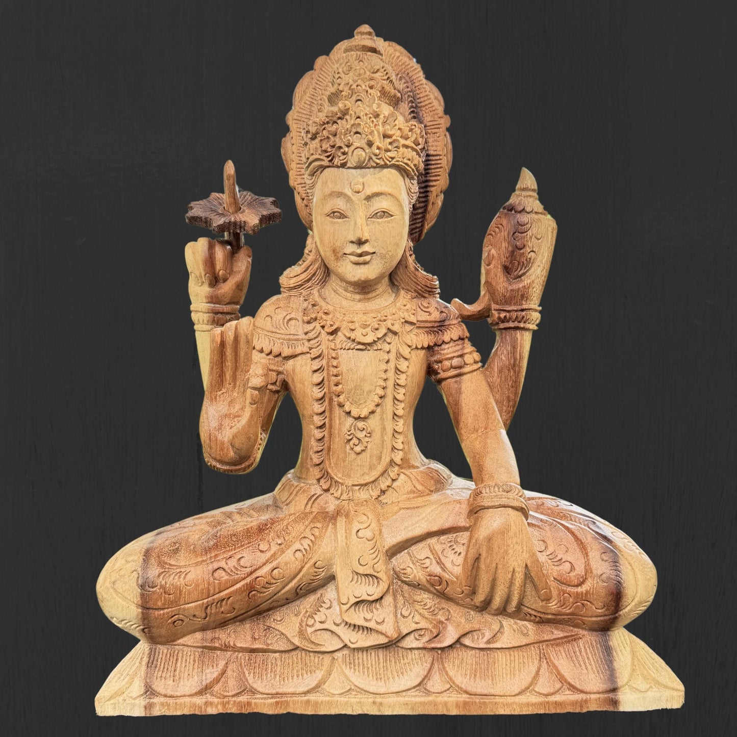 Vishnu Sculpture Preserver of Balance the universe Hand Carved Wood Wood statue Balinese Hindu Art