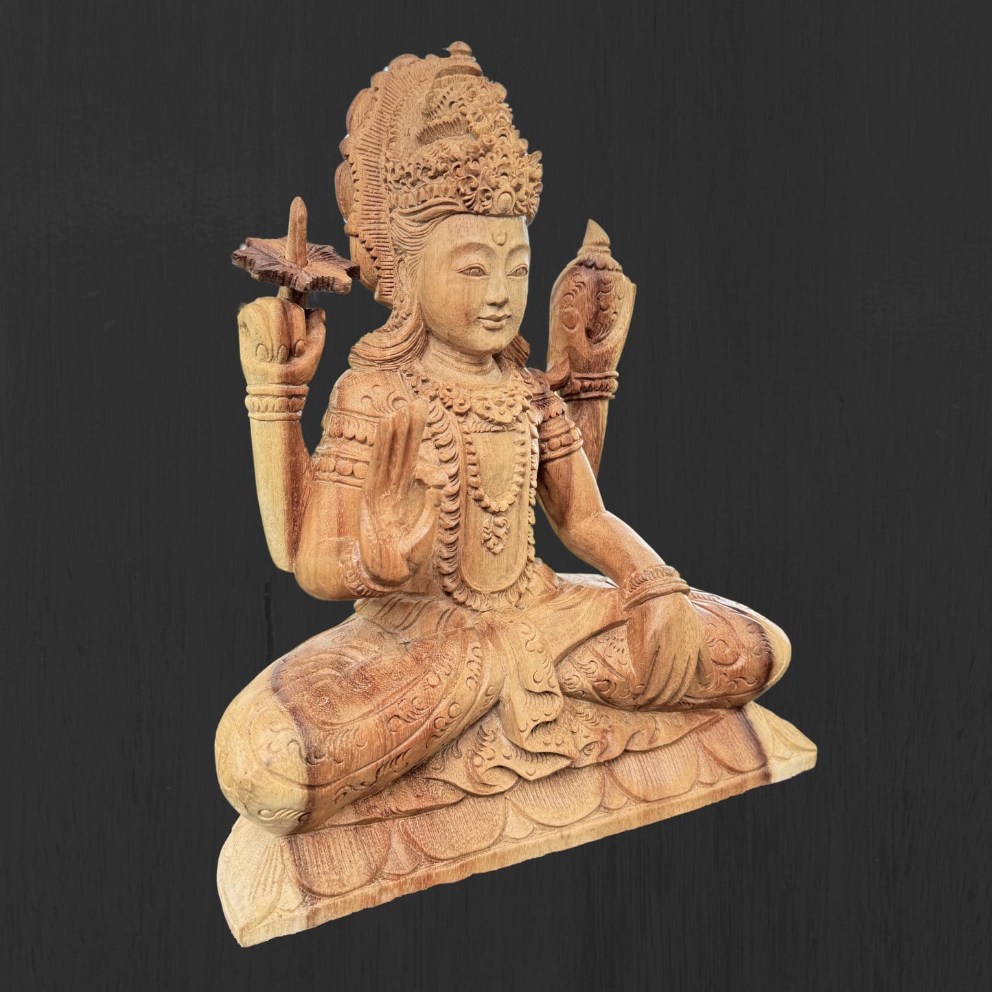 Vishnu Sculpture Preserver of Balance the universe Hand Carved Wood Wood statue Balinese Hindu Art