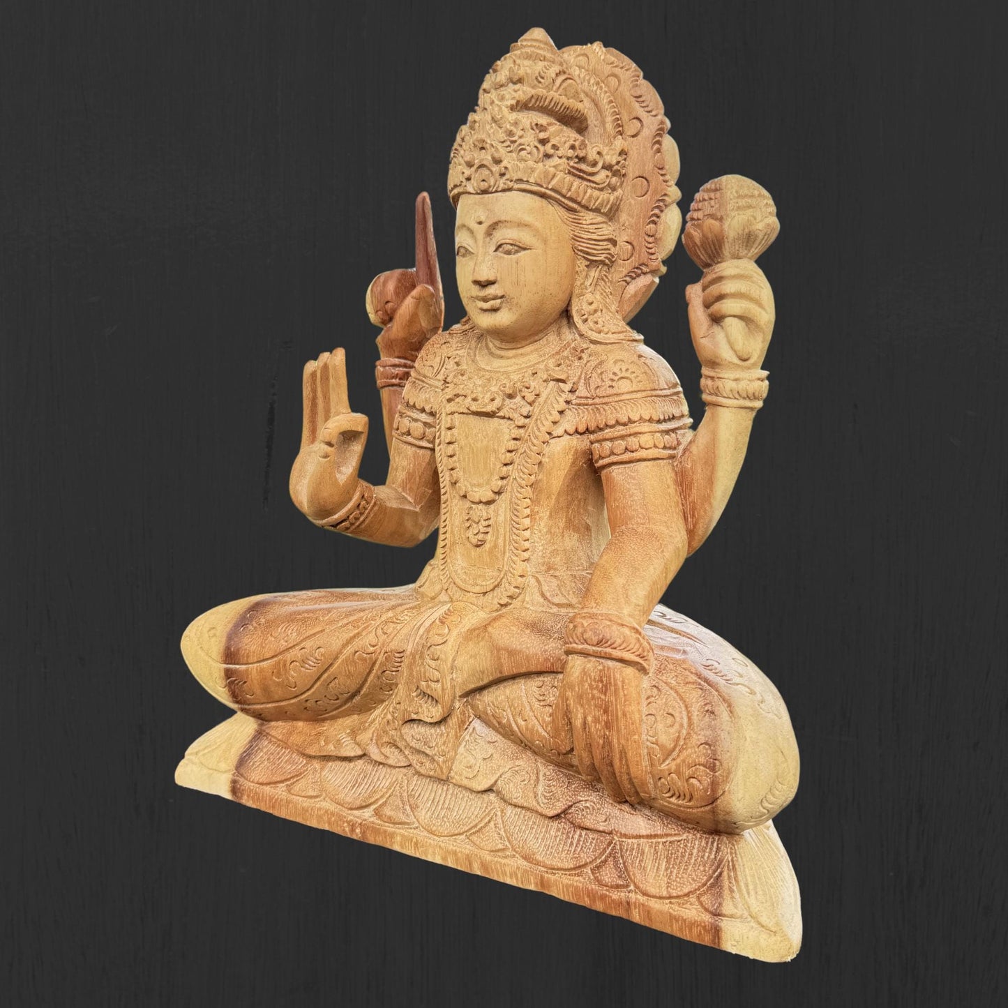 Hand Carved Vishnu Wood Statue: Balinese Hindu Art Sculpture