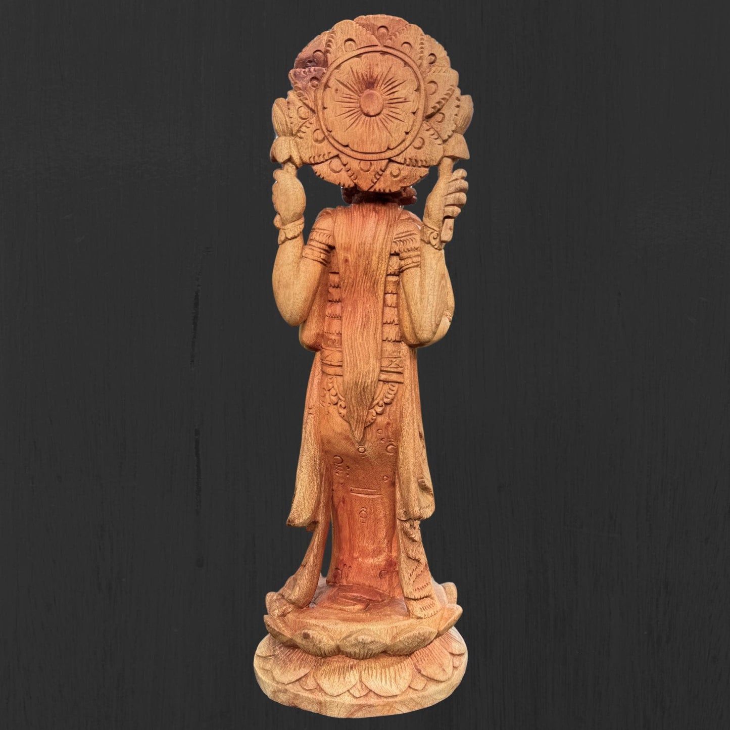 Hand Carved Balinese Lakshmi Statue: Suar Wood Hindu Goddess Sculpture