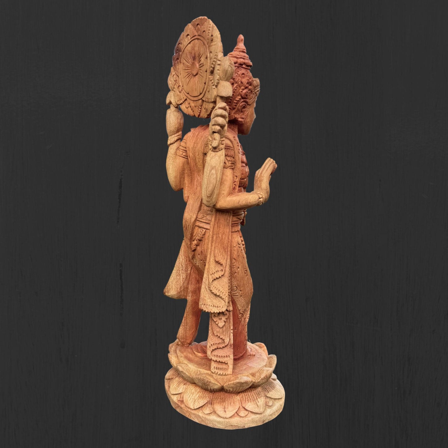 Hand Carved Balinese Lakshmi Statue: Suar Wood Hindu Goddess Sculpture