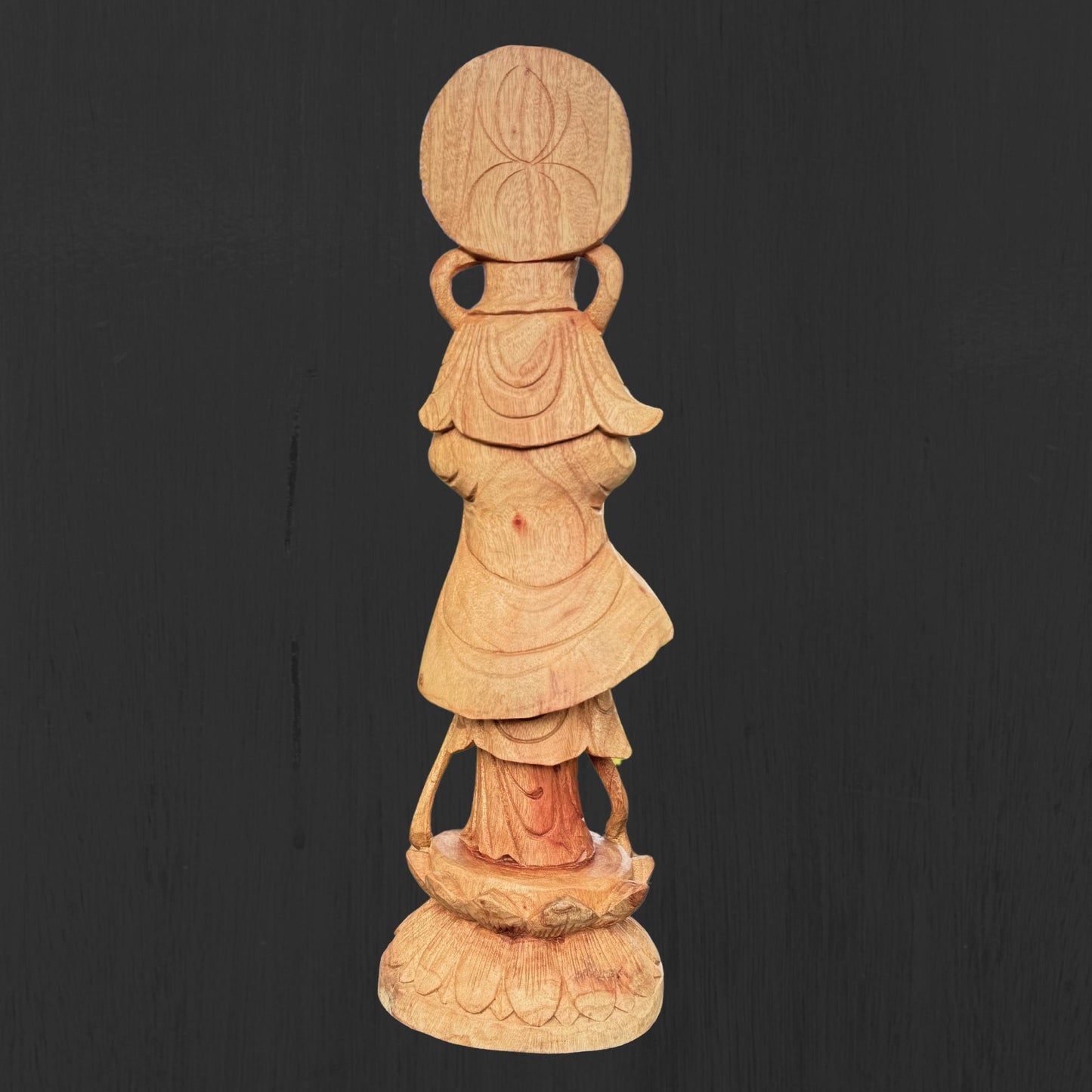 Hand Carved Guanyin Goddess of Mercy Statue: Suar Wood Bodhisattva of Compassion Sculpture