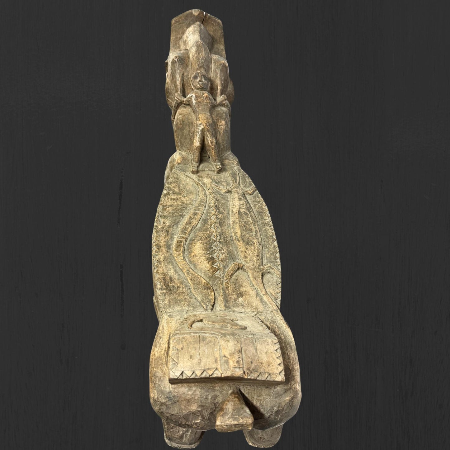 Vintage Teak Wood Coconut Scraper Stool: Toba Batak Folk Art