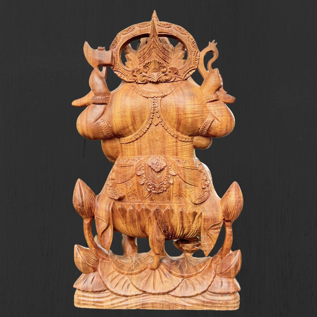 Ganesha Hand Carved Balinese Wood Sculpture: Elephant God Statue, Bali Hindu Art