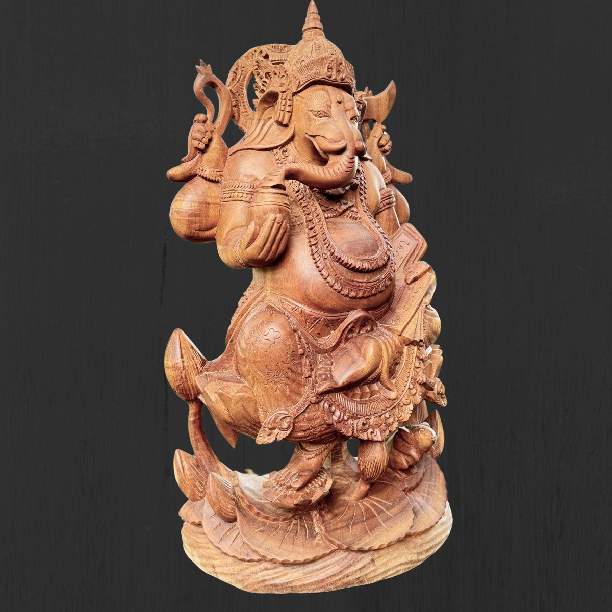 Ganesha Hand Carved Balinese Wood Sculpture: Elephant God Statue, Bali Hindu Art