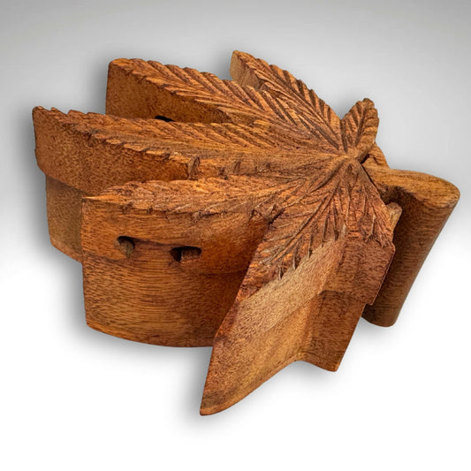 Weed Hemp Leaf Secret Puzzle Trinket Stash Box Jewelry gift Box Hand Carved Wood Carving Bali art - Acadia World Traders