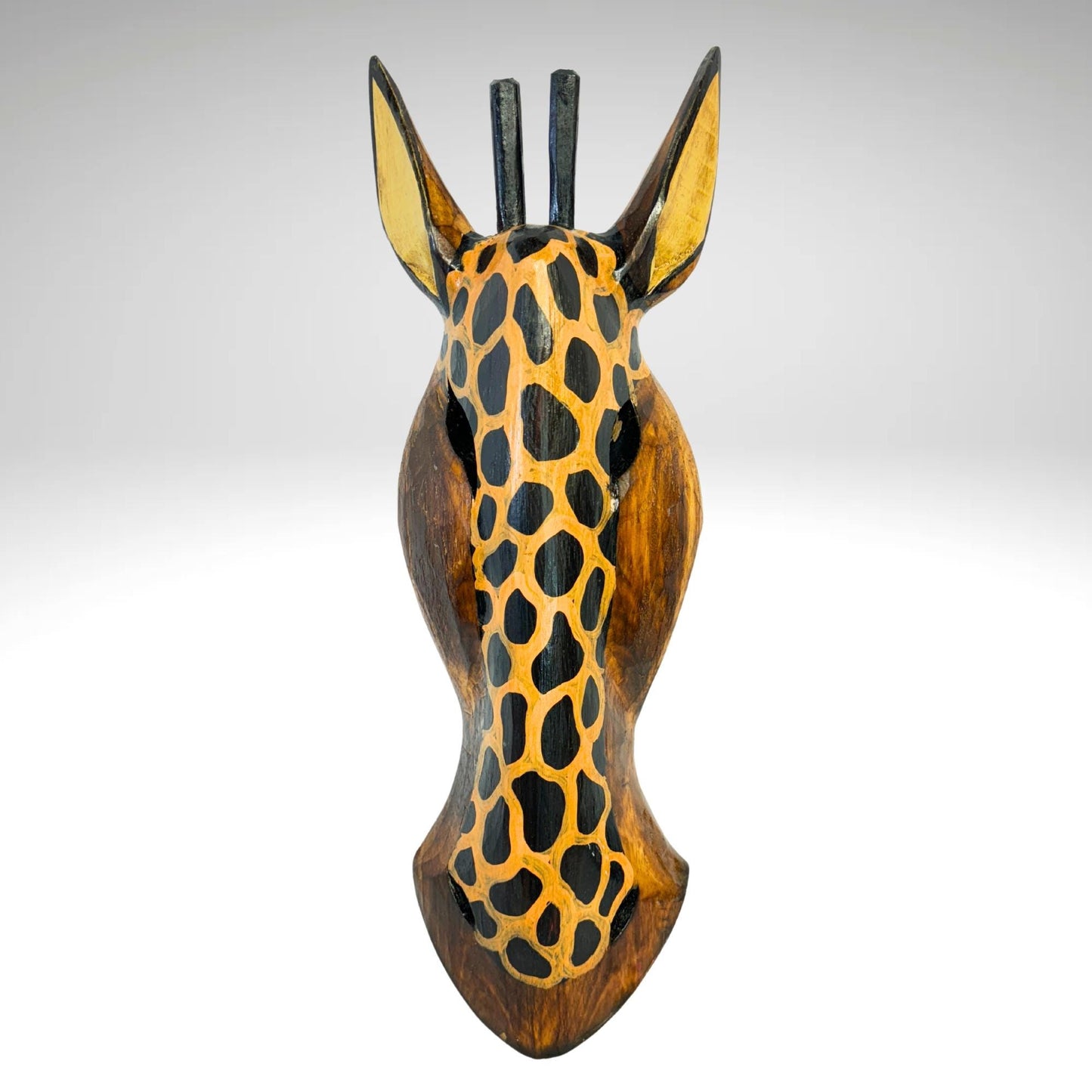 Hand Carved Zebra and Giraffe Mask: Painted Albesia Wood Wall Art