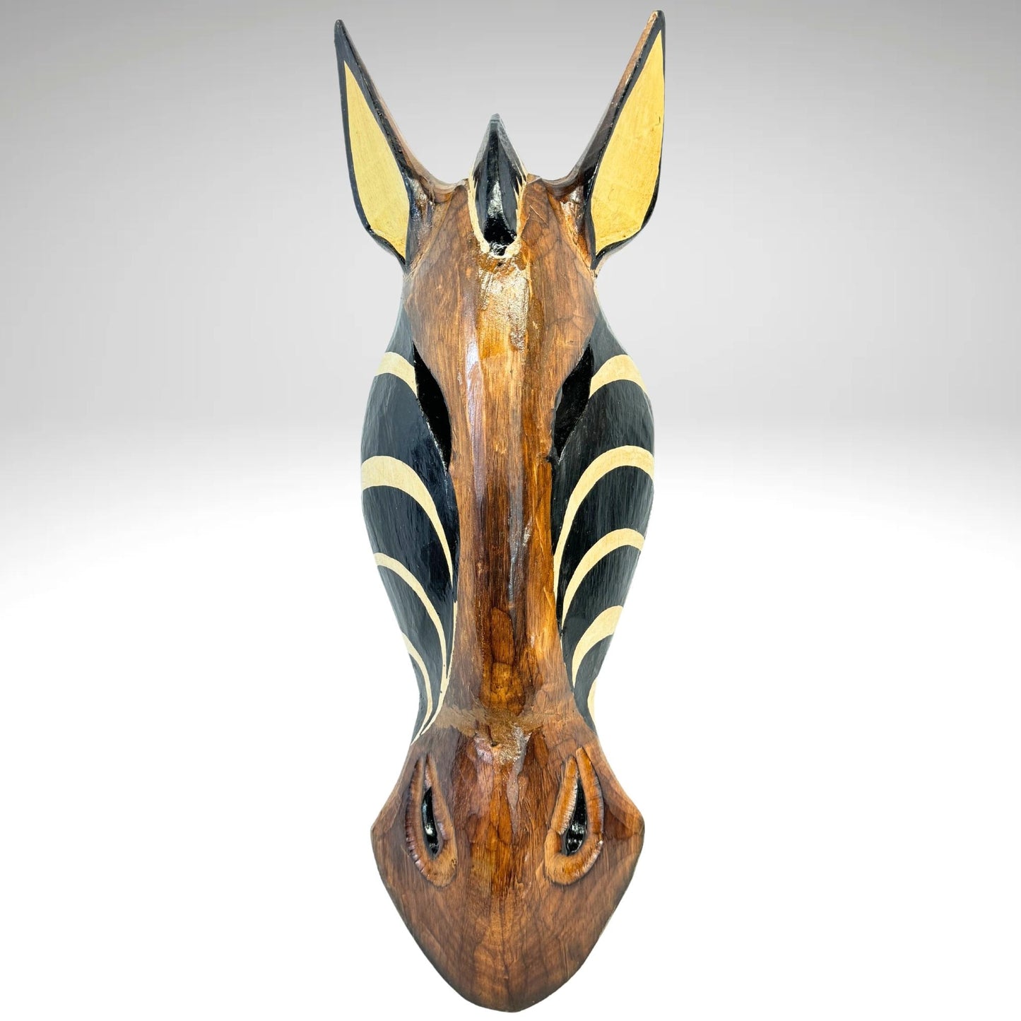 Hand Carved Zebra and Giraffe Mask: Painted Albesia Wood Wall Art