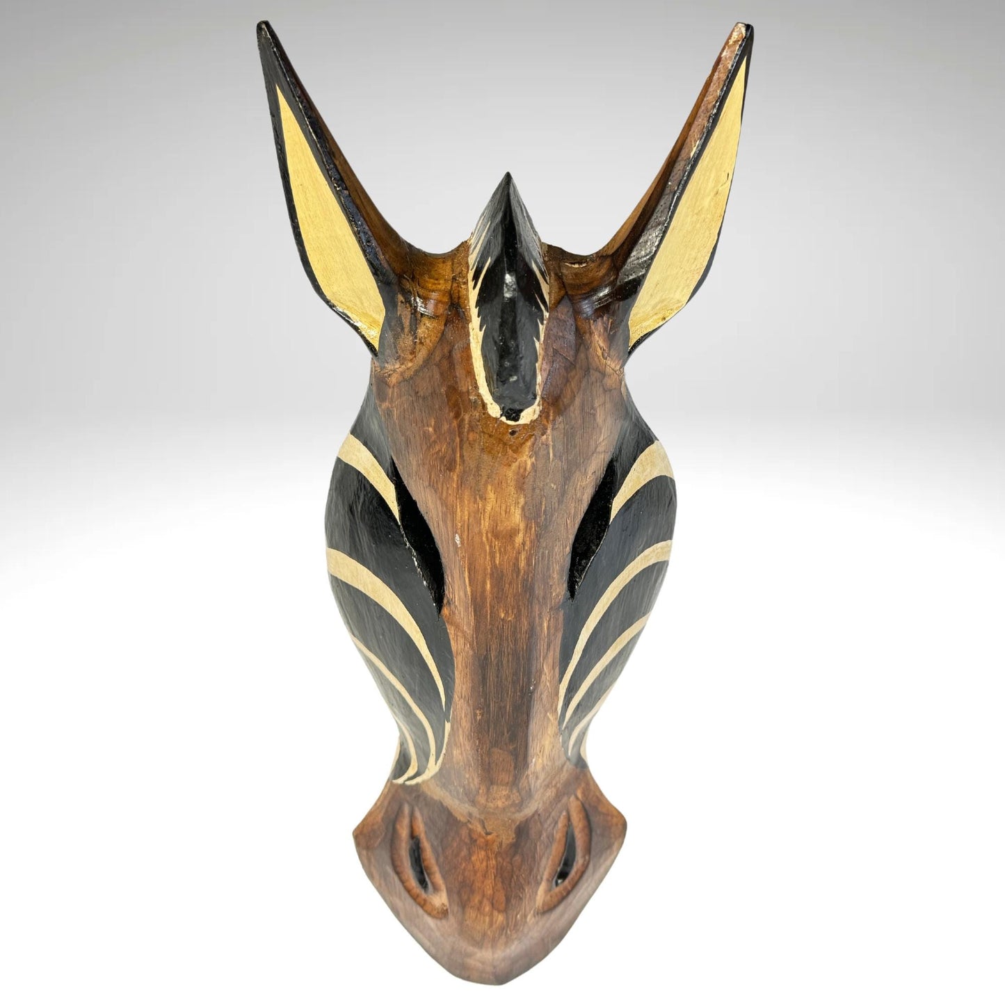 Hand Carved Zebra and Giraffe Mask: Painted Albesia Wood Wall Art