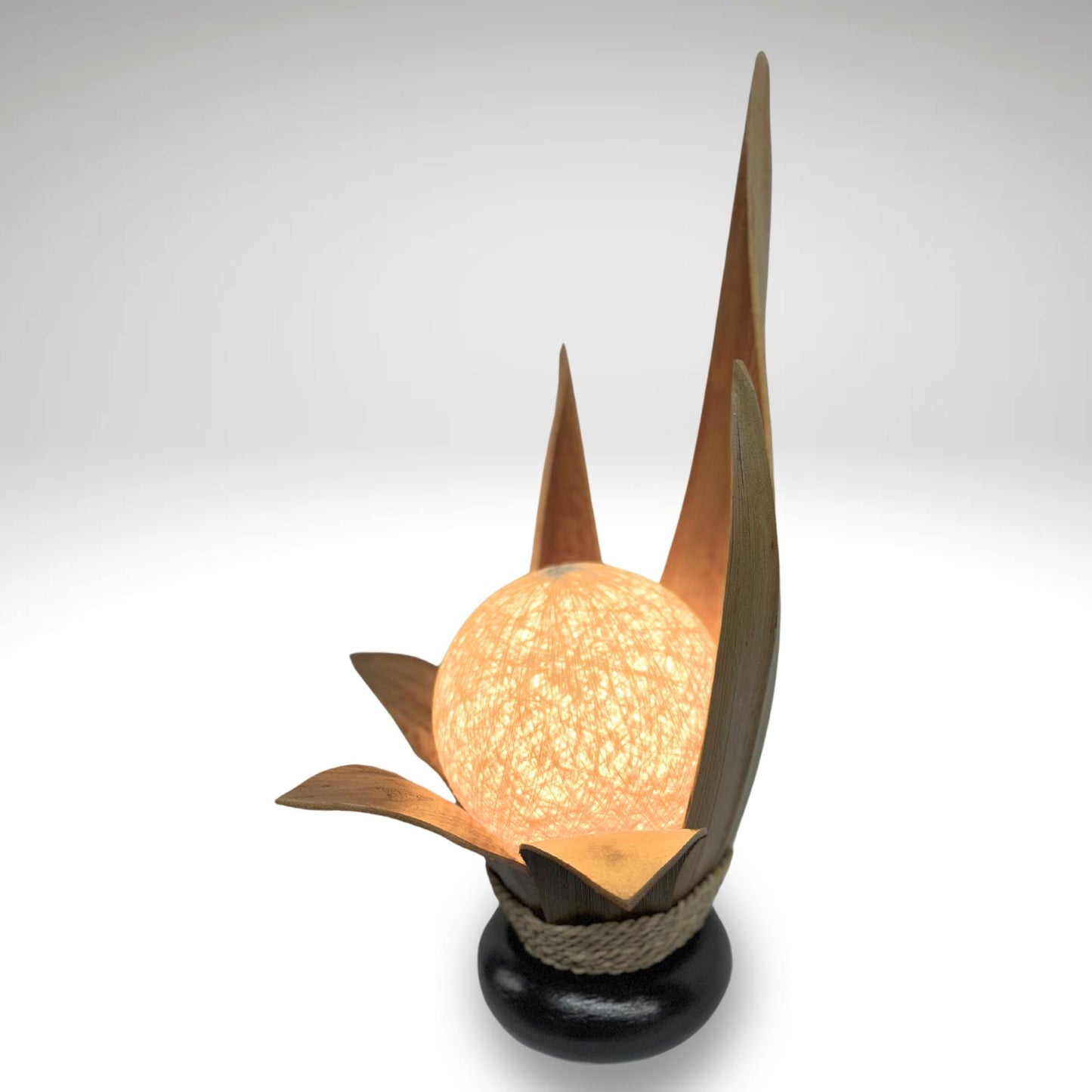 Handmade Palm Frond Lotus Lamp: Boho Accent Lighting