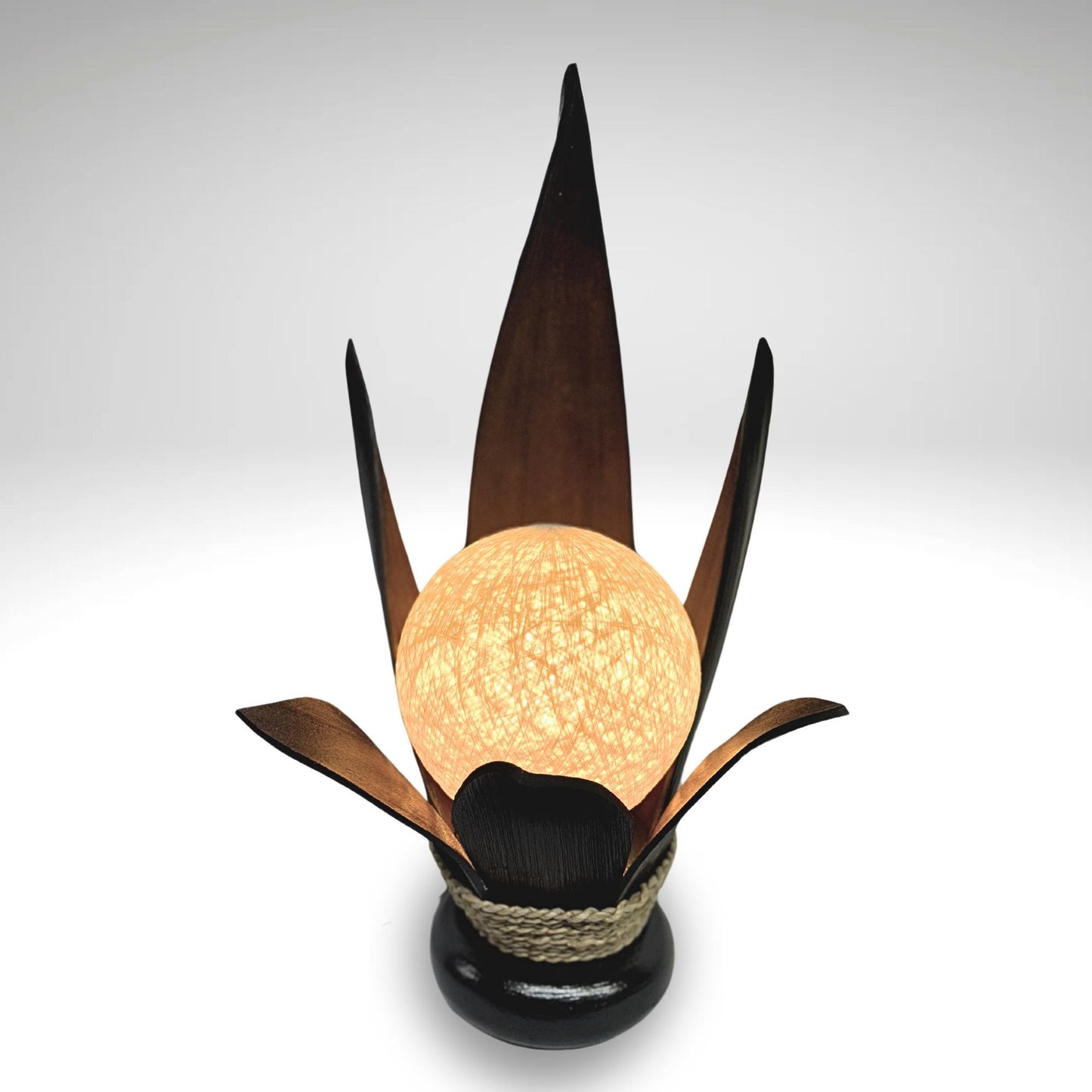 Handmade Palm Leaf Lotus Lamp: Boho Accent Table Decor