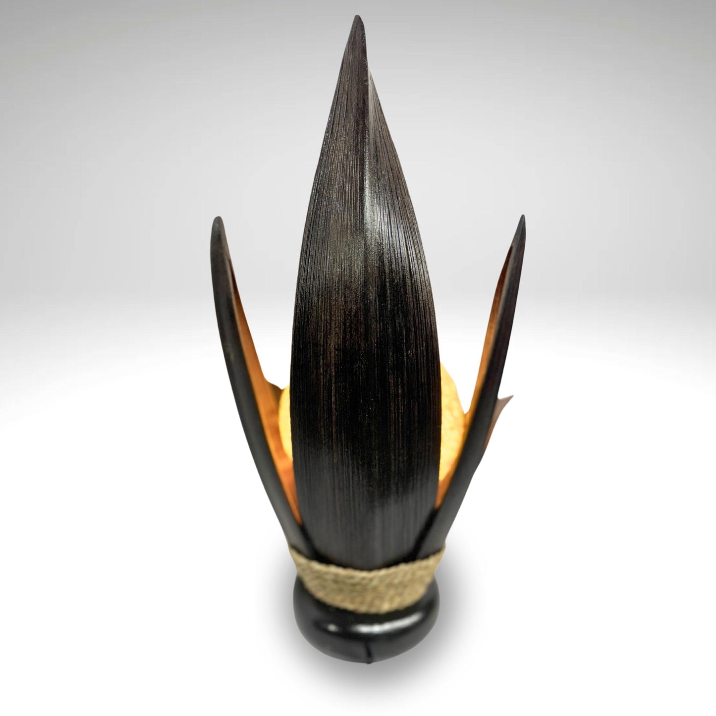 Handmade Palm Leaf Lotus Lamp: Boho Accent Table Decor