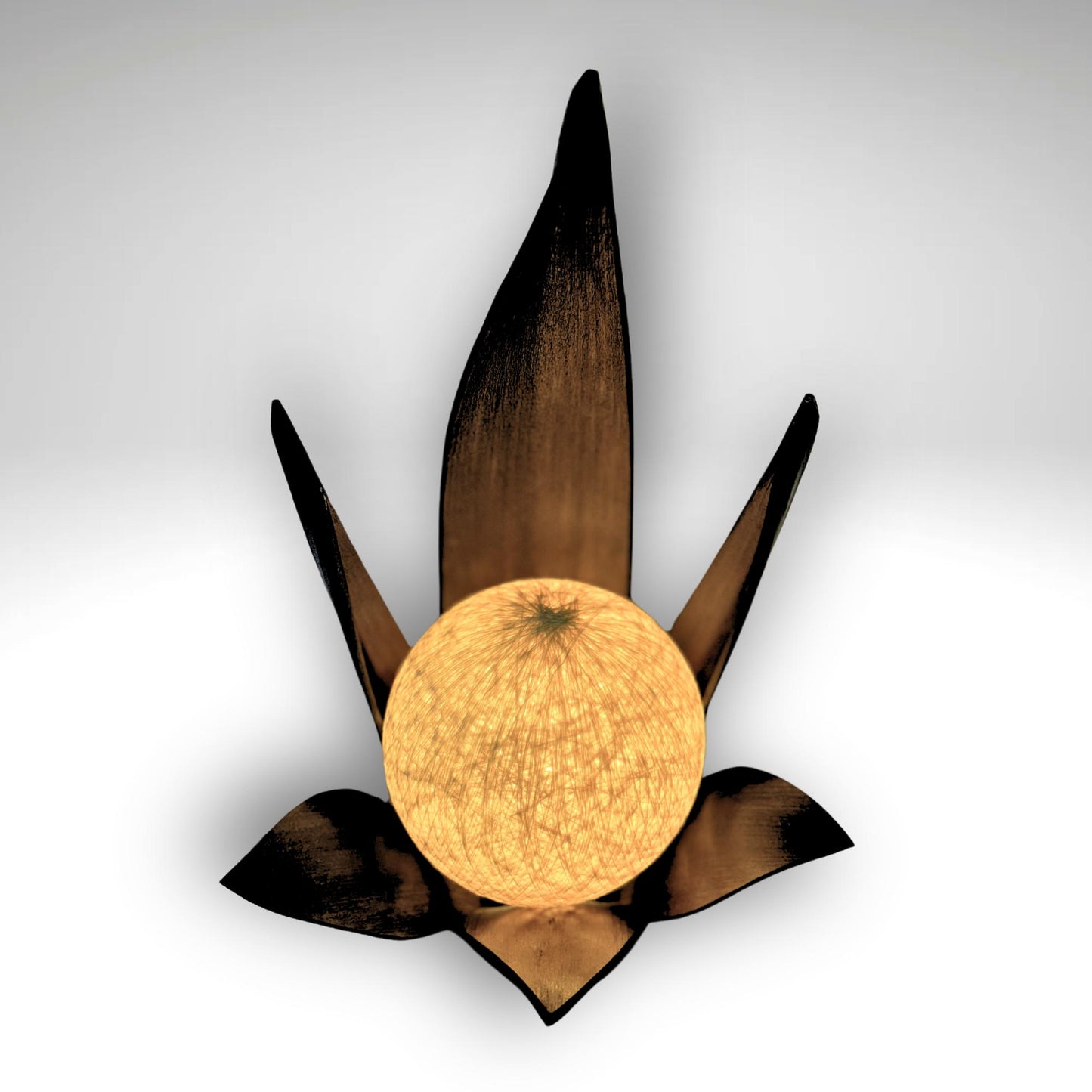 Handmade Palm Leaf Lotus Lamp: Boho Accent Table Decor