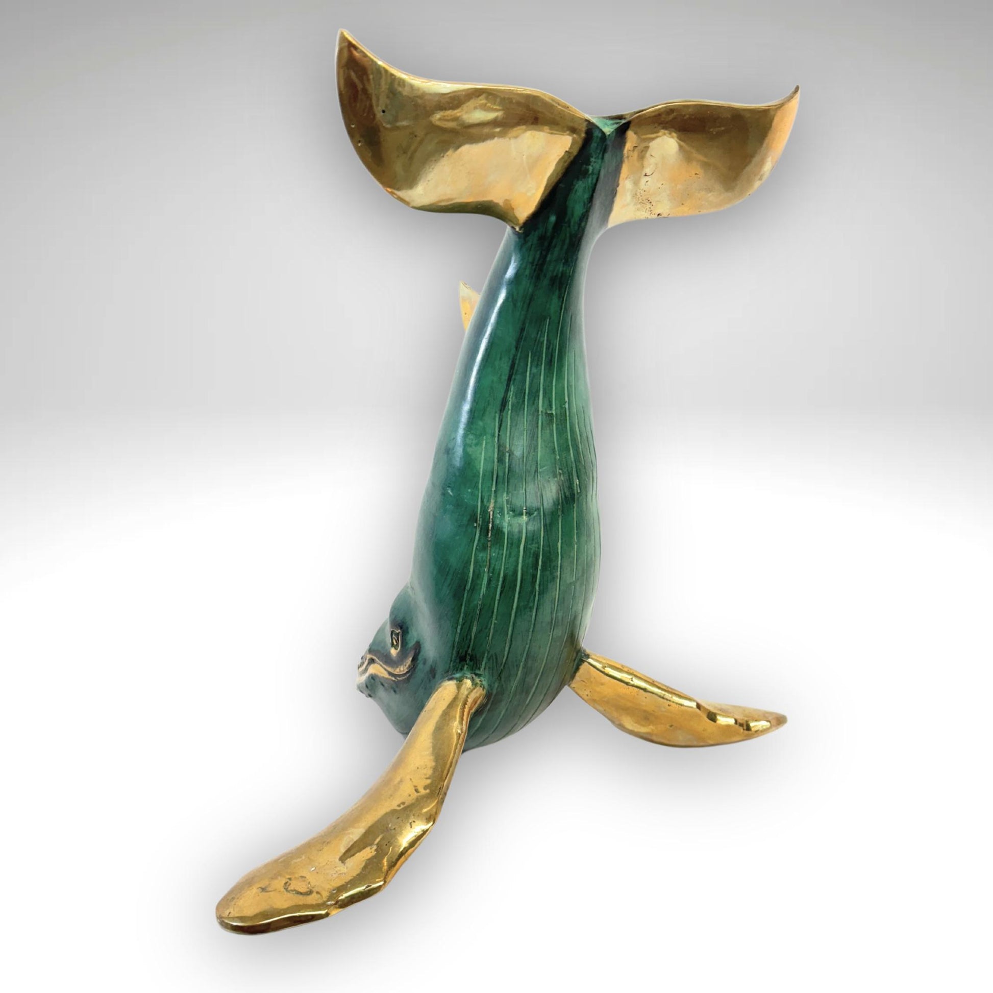 Humpback Whale Statue  Sealife Marine Life Nautical Tabletop Decor Verdigris Genuine Lost Wax Bronze art - Acadia World Traders
