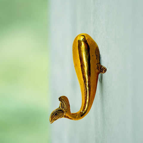 Sperm Whale Wall Hook handmade coat hook Genuine Brass Gold Metal Marine life Nautical Home Cottage decor