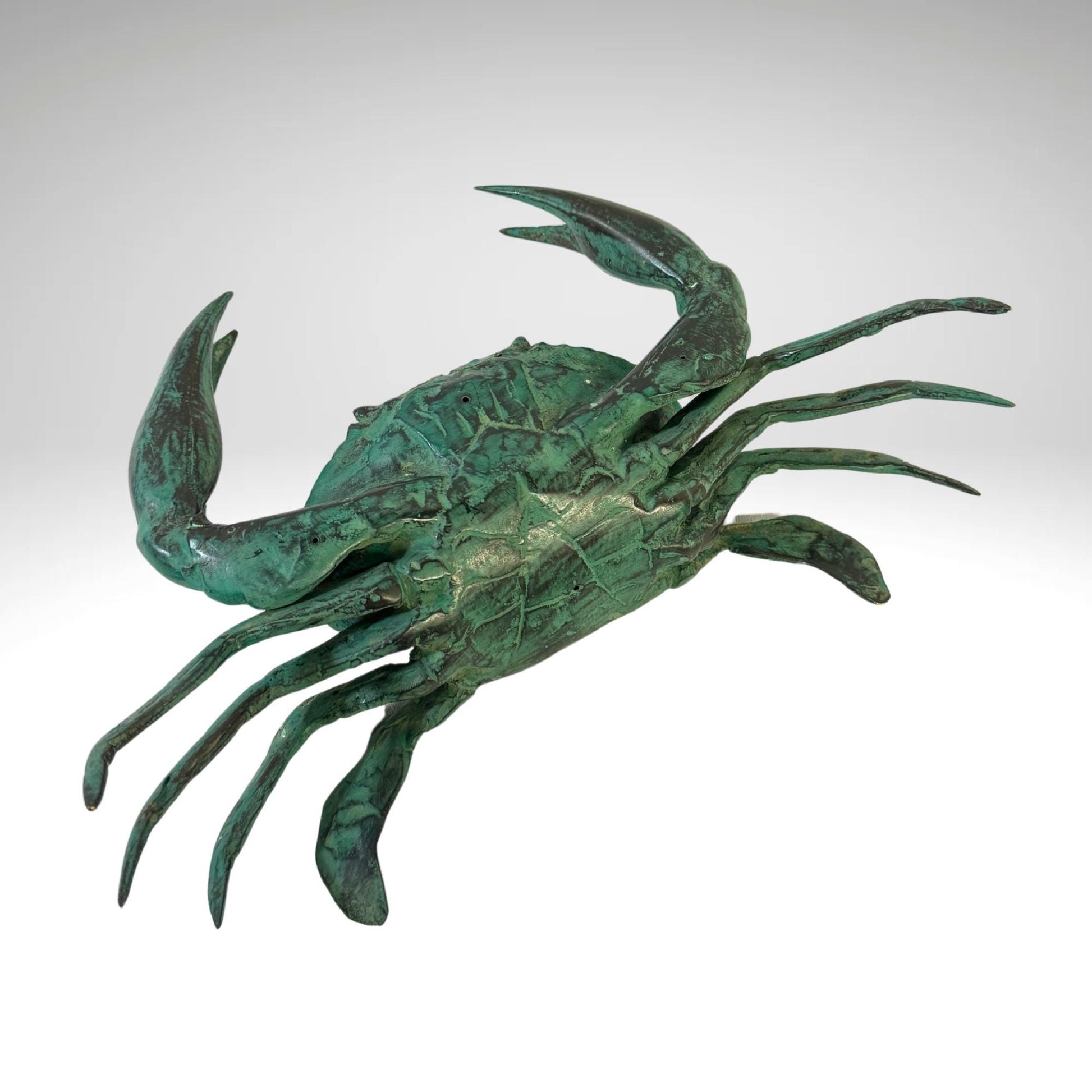 Green Crab Crustacean Statue Sealife Marine Life Nautical Beach Tabletop Decor Verdigris Genuine Lost Wax Bronze art - Acadia World Traders