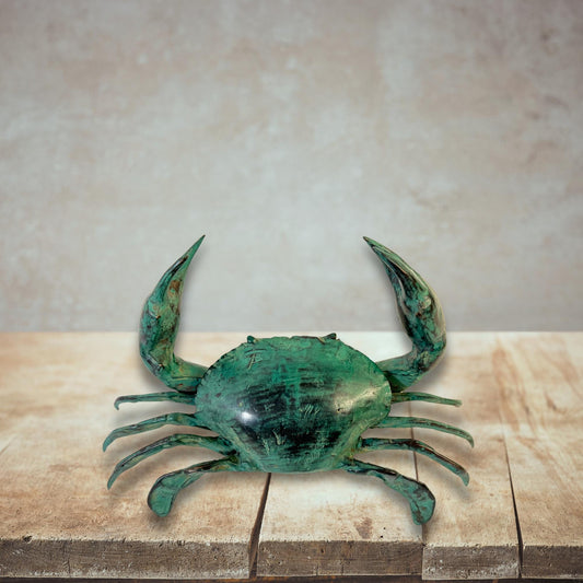 Green Crab Crustacean Statue Sealife Marine Life Nautical Beach Tabletop Decor Verdigris Genuine Lost Wax Bronze art - Acadia World Traders