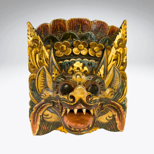 Balinese Mask Barong Singa Lion Mask Protector Guardian Polychrome Hand Carved Wood Bali Folk Art wooden Mask Wall Decor - Acadia World Traders