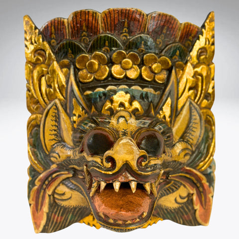 Balinese Mask Barong Singa Lion Mask Protector Guardian Polychrome Hand Carved Wood Bali Folk Art wooden Mask Wall Decor