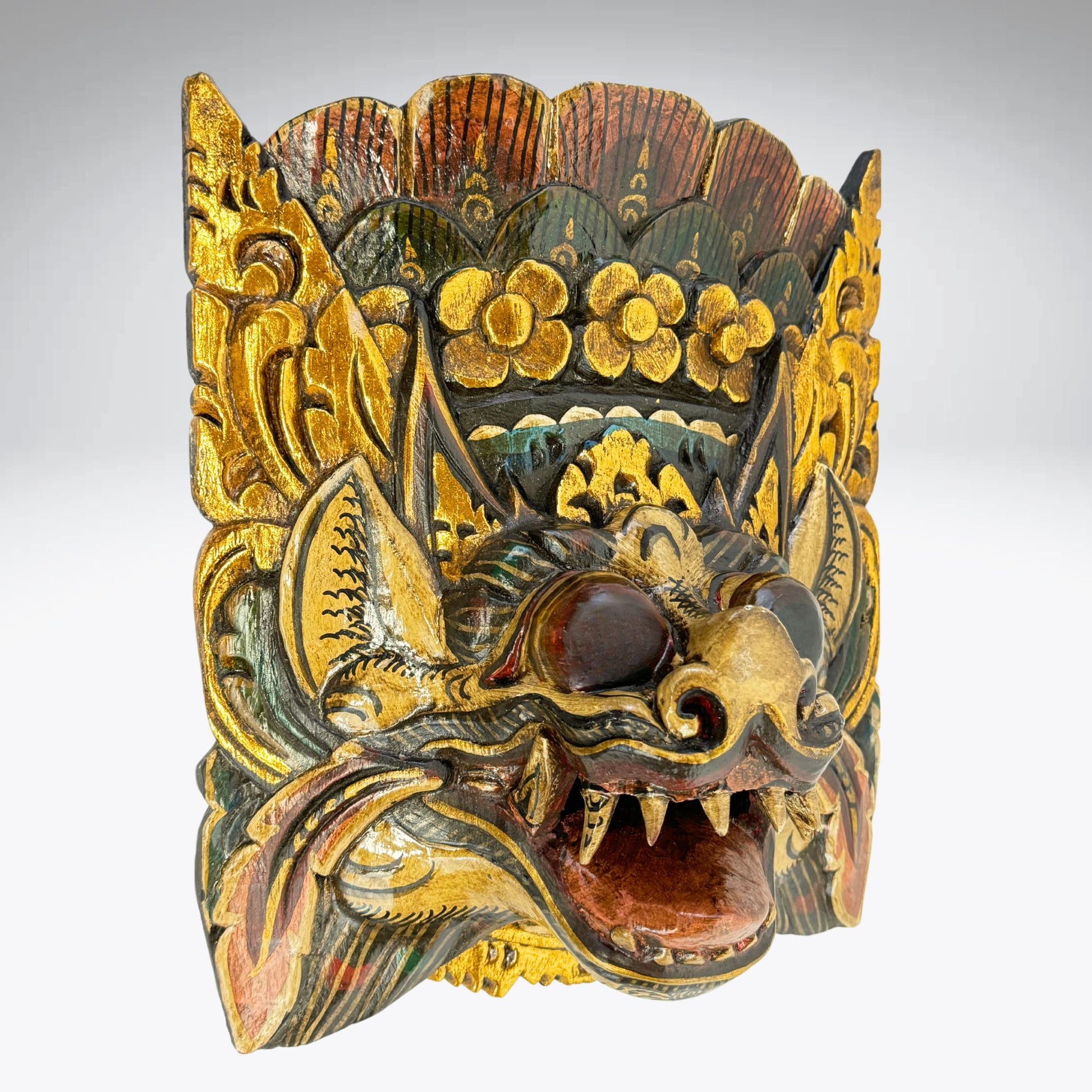 Balinese Mask Barong Singa Lion Mask Protector Guardian Polychrome Hand Carved Wood Bali Folk Art wooden Mask Wall Decor - Acadia World Traders