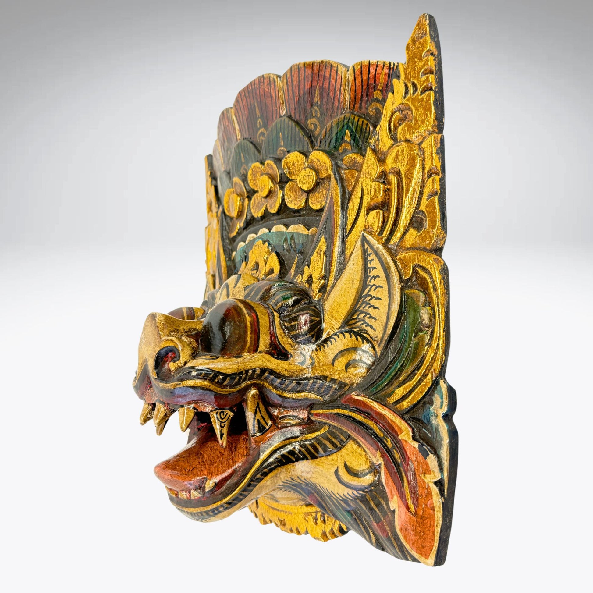 Balinese Mask Barong Singa Lion Mask Protector Guardian Polychrome Hand Carved Wood Bali Folk Art wooden Mask Wall Decor - Acadia World Traders