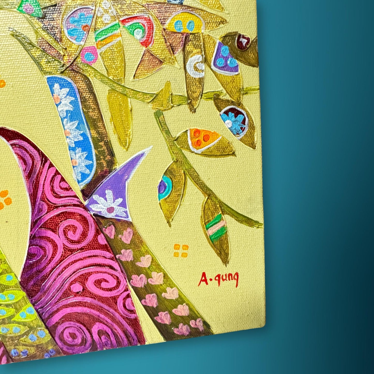 White Crane Birds Bamboo Forest fine art painting acrylic canvas signed Agung Balinese Artist wall art bohemian decor psychedelic art creme - Acadia World Traders