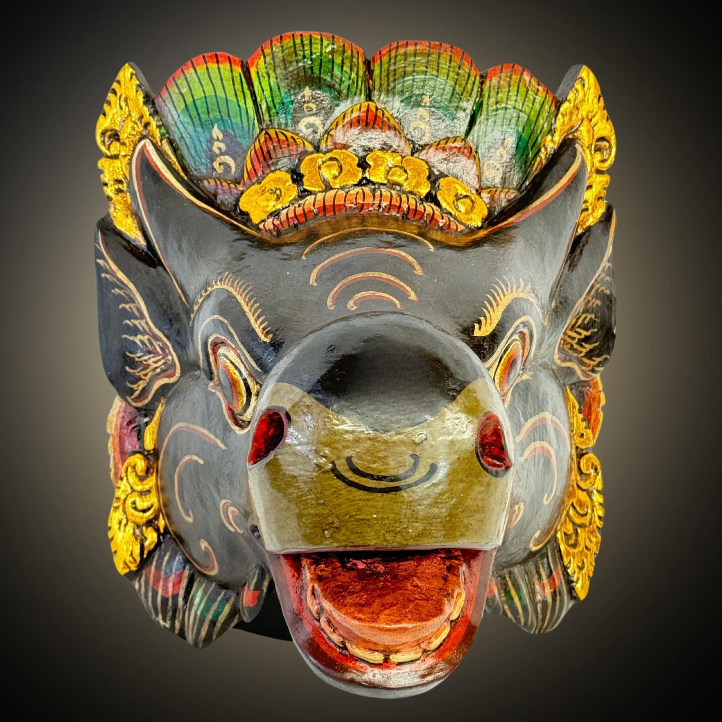 Balinese Mask Nandi the Bull Mount of Shiva Cow Wooden Bali Folk Art Hand carved Wood Carving - Acadia World Traders