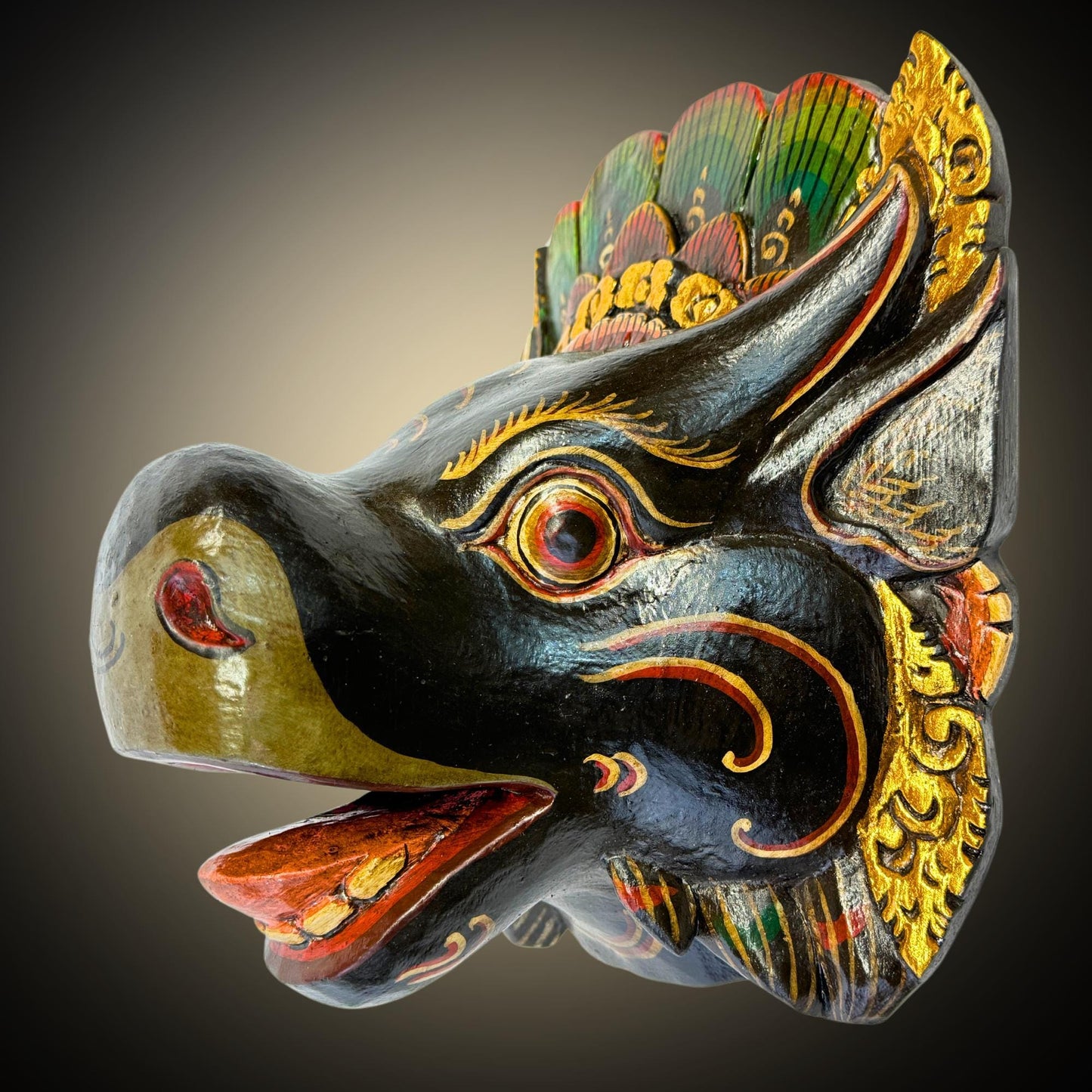 Balinese Mask Nandi the Bull Mount of Shiva Cow Wooden Bali Folk Art Hand carved Wood Carving - Acadia World Traders