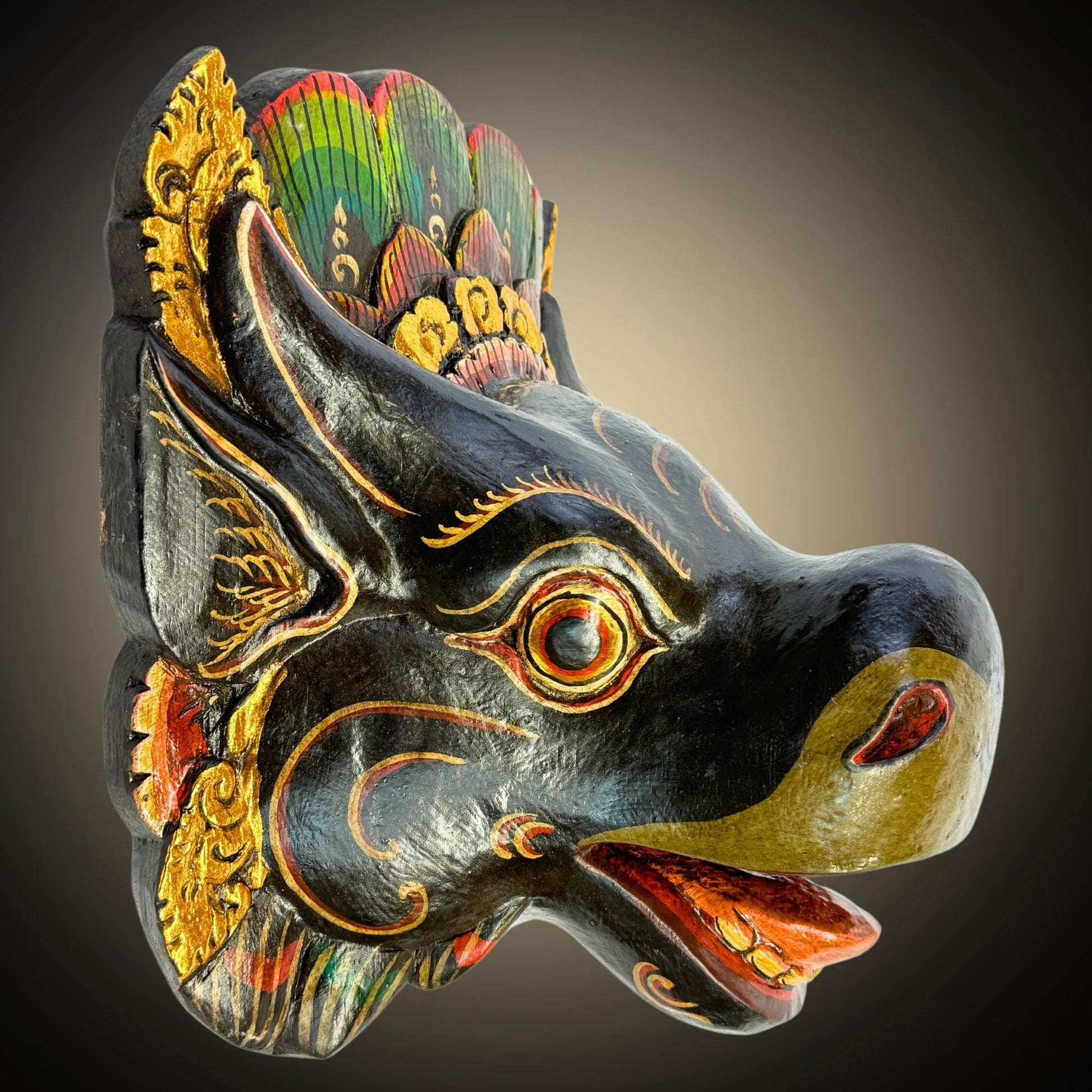 Balinese Mask Nandi the Bull Mount of Shiva Cow Wooden Bali Folk Art Hand carved Wood Carving - Acadia World Traders