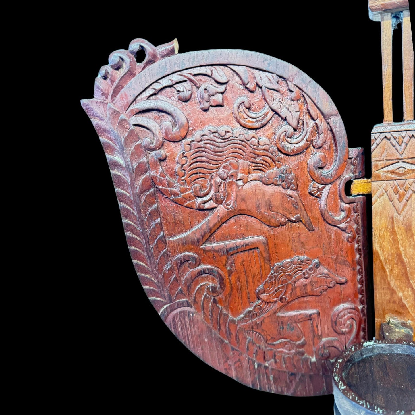 Vintage Indonesian Teak Candelabra: Jodog Oil Lamp Holder, Wayang Kulit