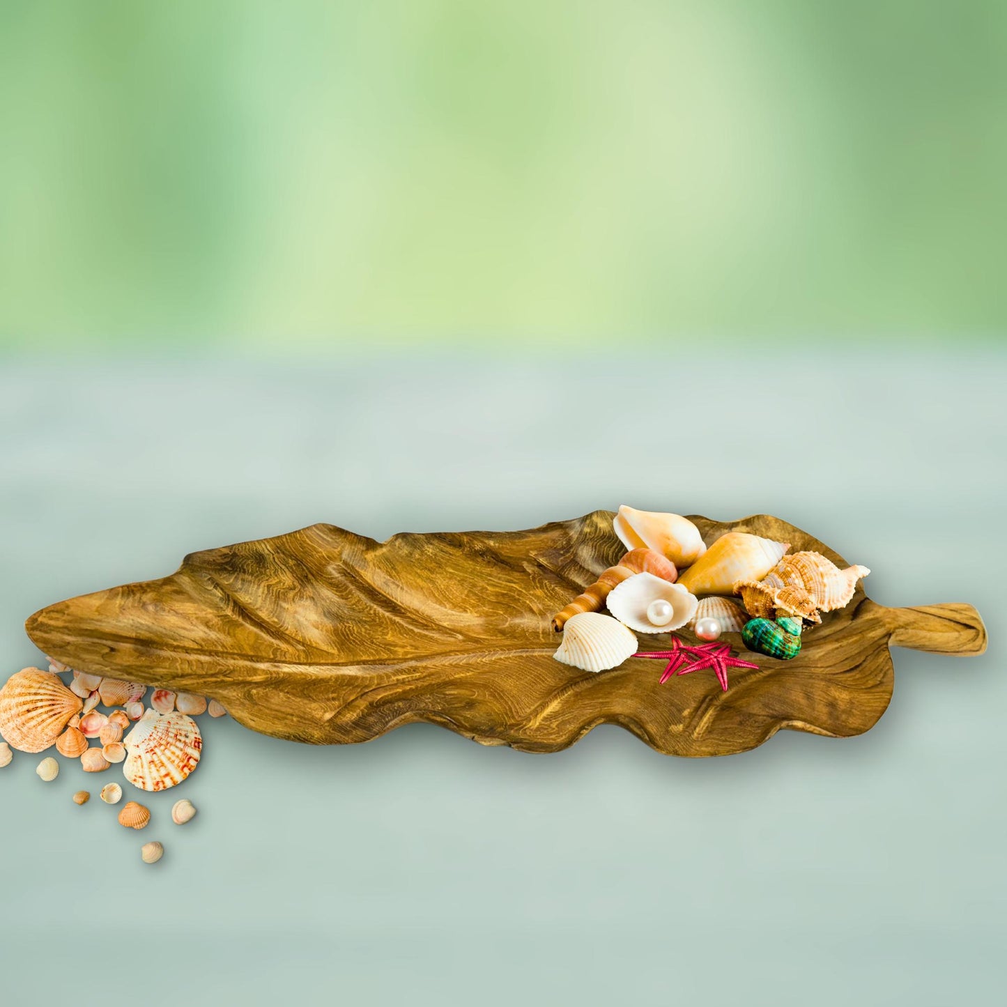 Hand Carved Teak Leaf Tray: Reclaimed Wood Charcuterie Board