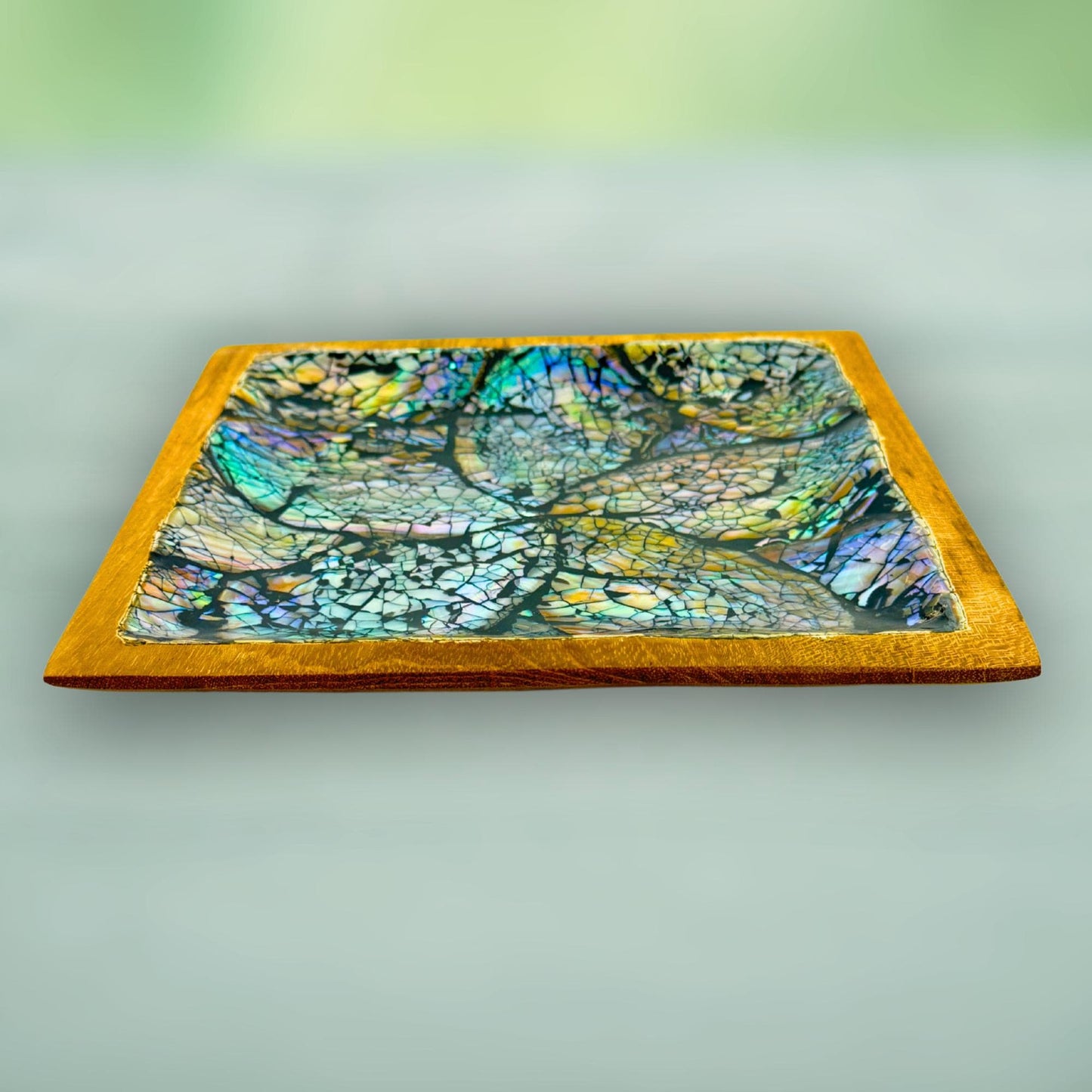 Abalone Seashell Teak Plate: Handcrafted Bali Candy Dish
