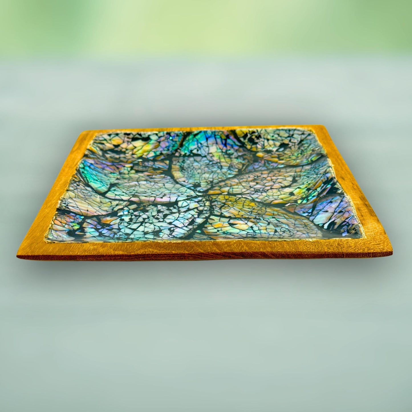 Abalone Seashell Teak Plate: Handcrafted Bali Candy Dish