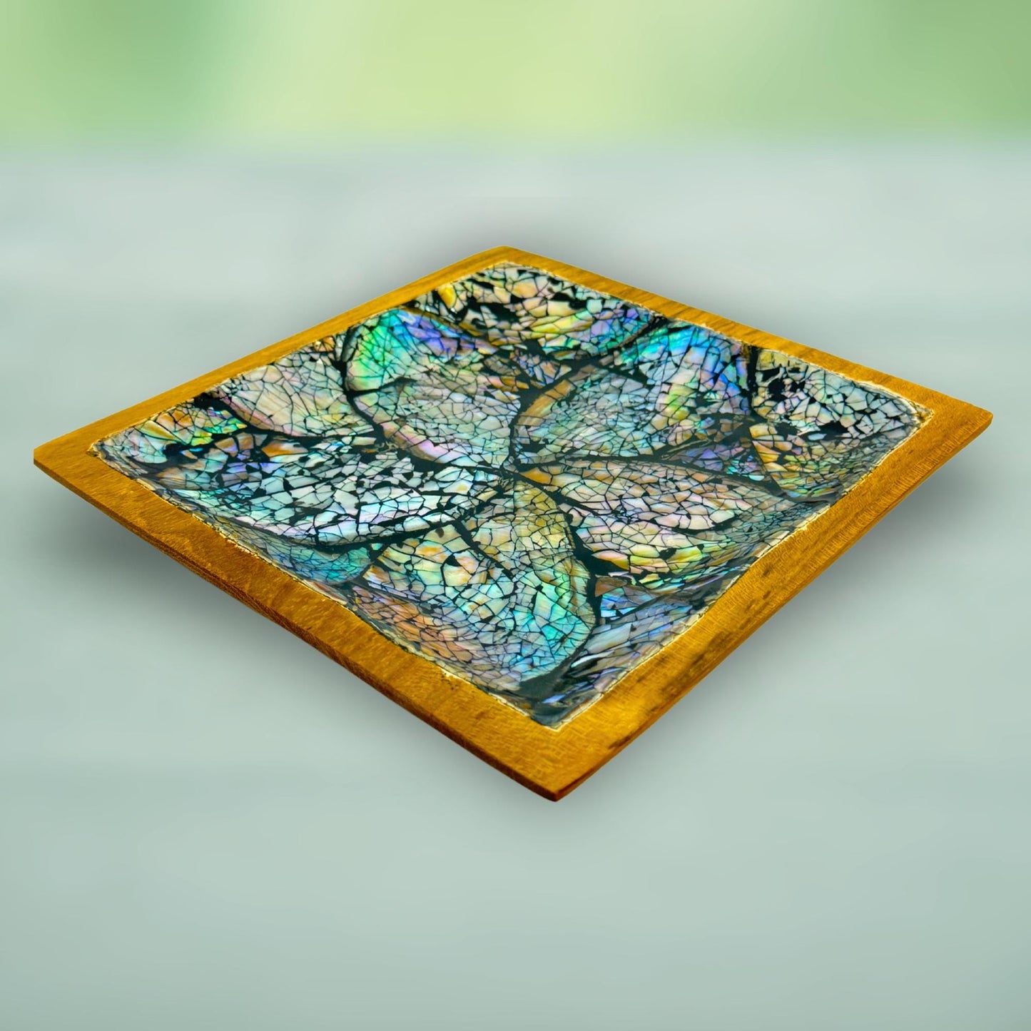 Abalone Seashell Teak Plate: Handcrafted Bali Candy Dish