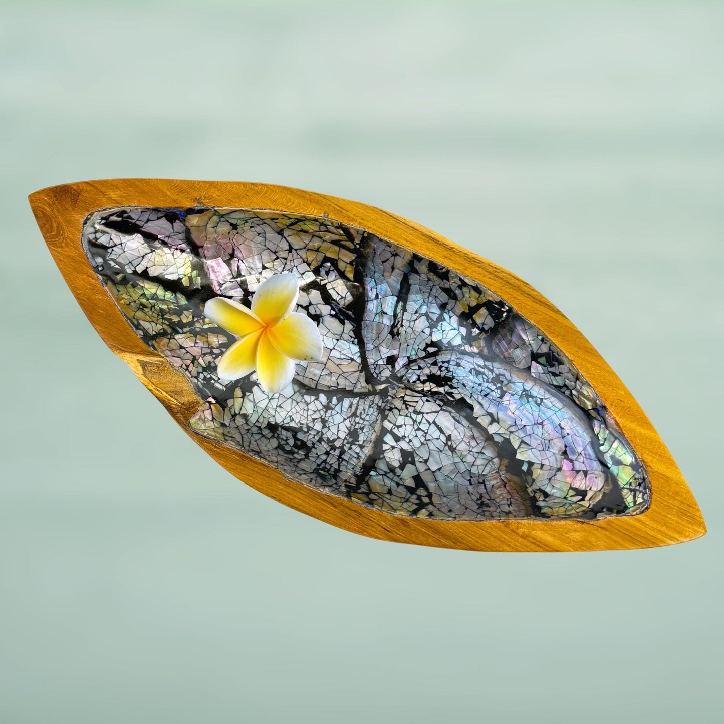 Handcrafted Abalone Shell Teak Plate: Iridescent Bali Art Dish