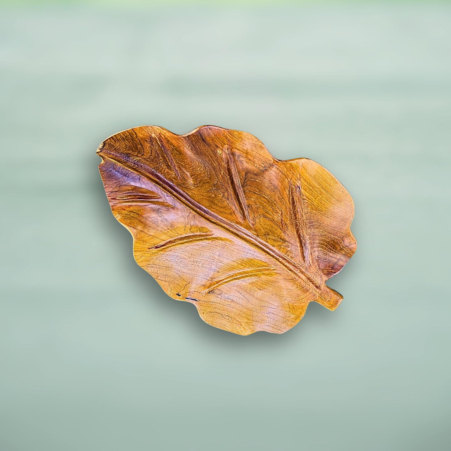 Hand Carved Teak Wood Monstera Leaf Tray: Tropical Table Decor