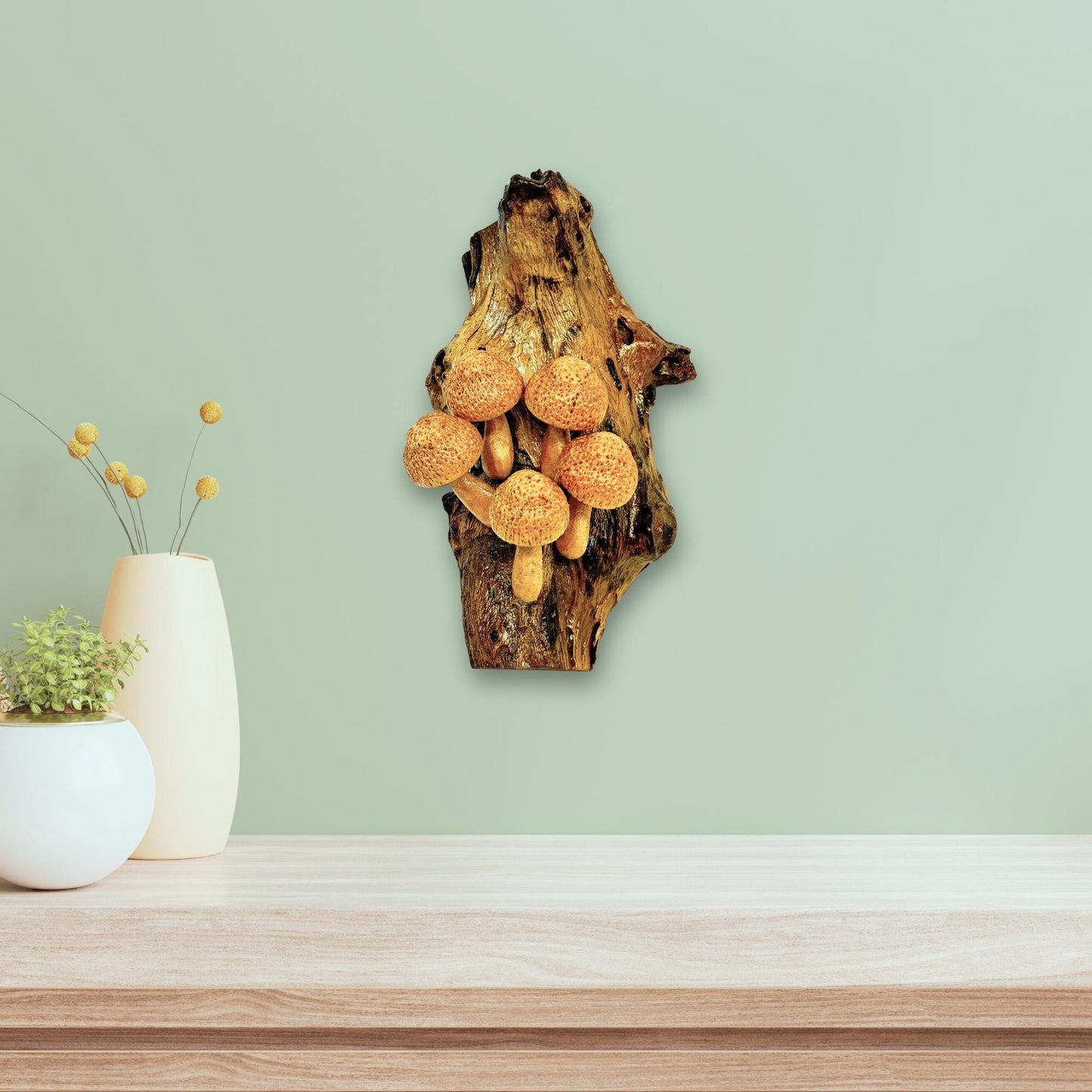 Hand Carved Mushroom Sculpture: Rustic Parasite Wood Wall Art