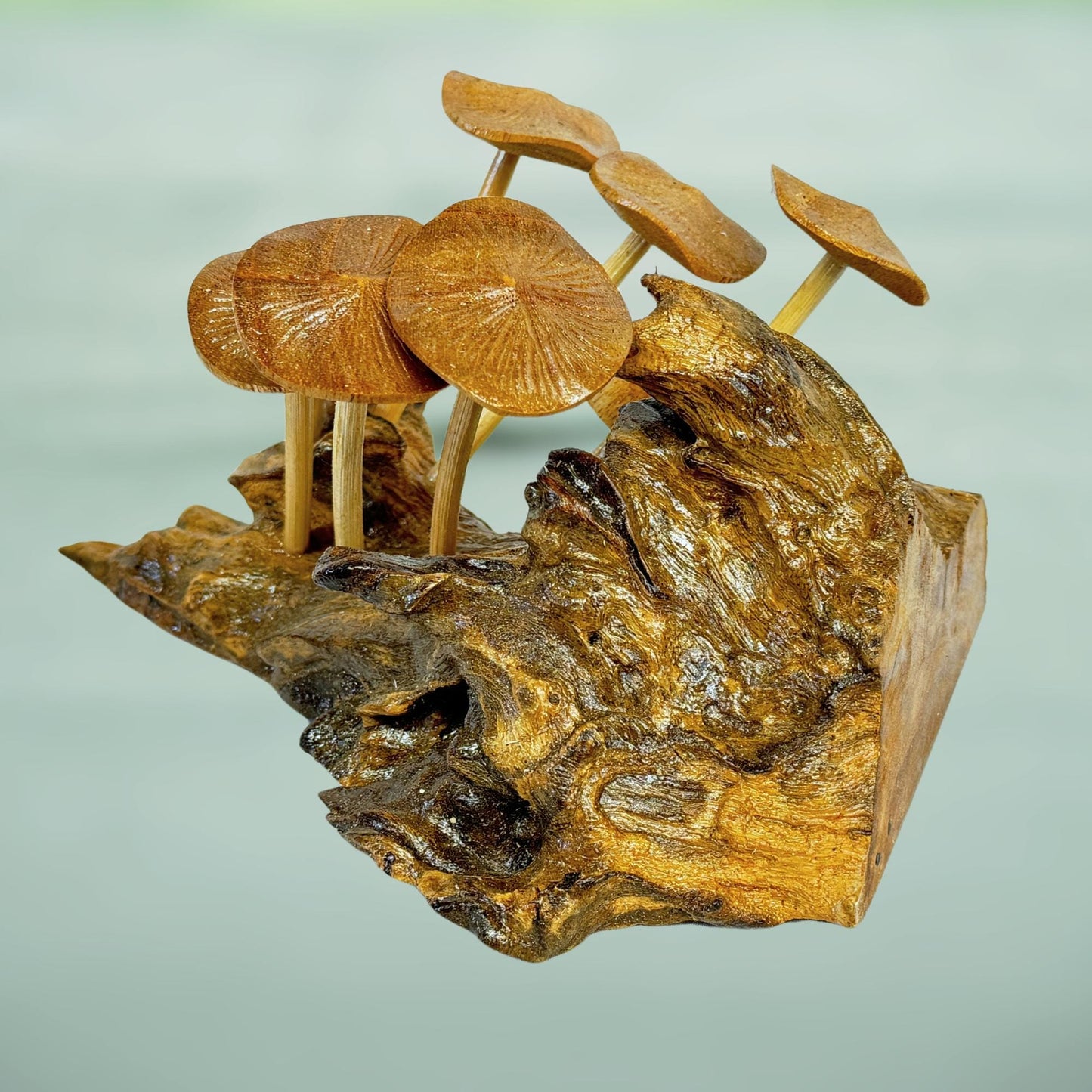 Hand Carved Mushroom Wall Art: Balinese Parasite Wood Sculpture
